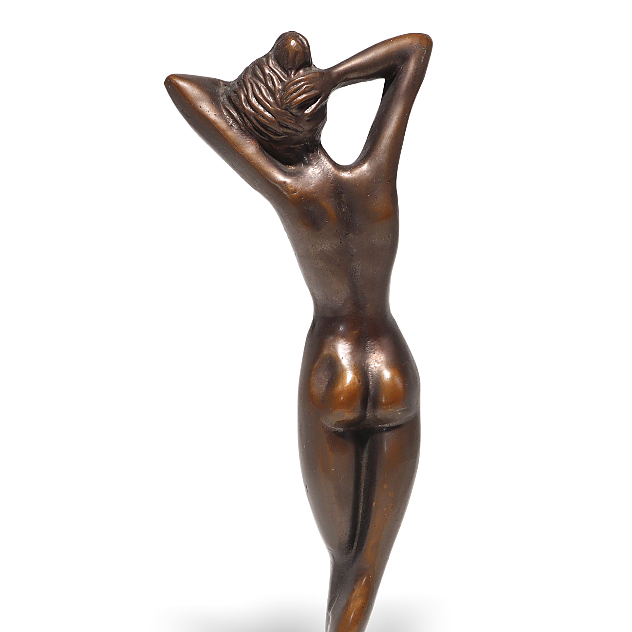 Bronze Statue Nude Lady Detailed Back View Thumbnail for Bronze Statue Nude Lady - Art Deco Solid Bronze Sculpture Of A Naked Woman - Marble Base