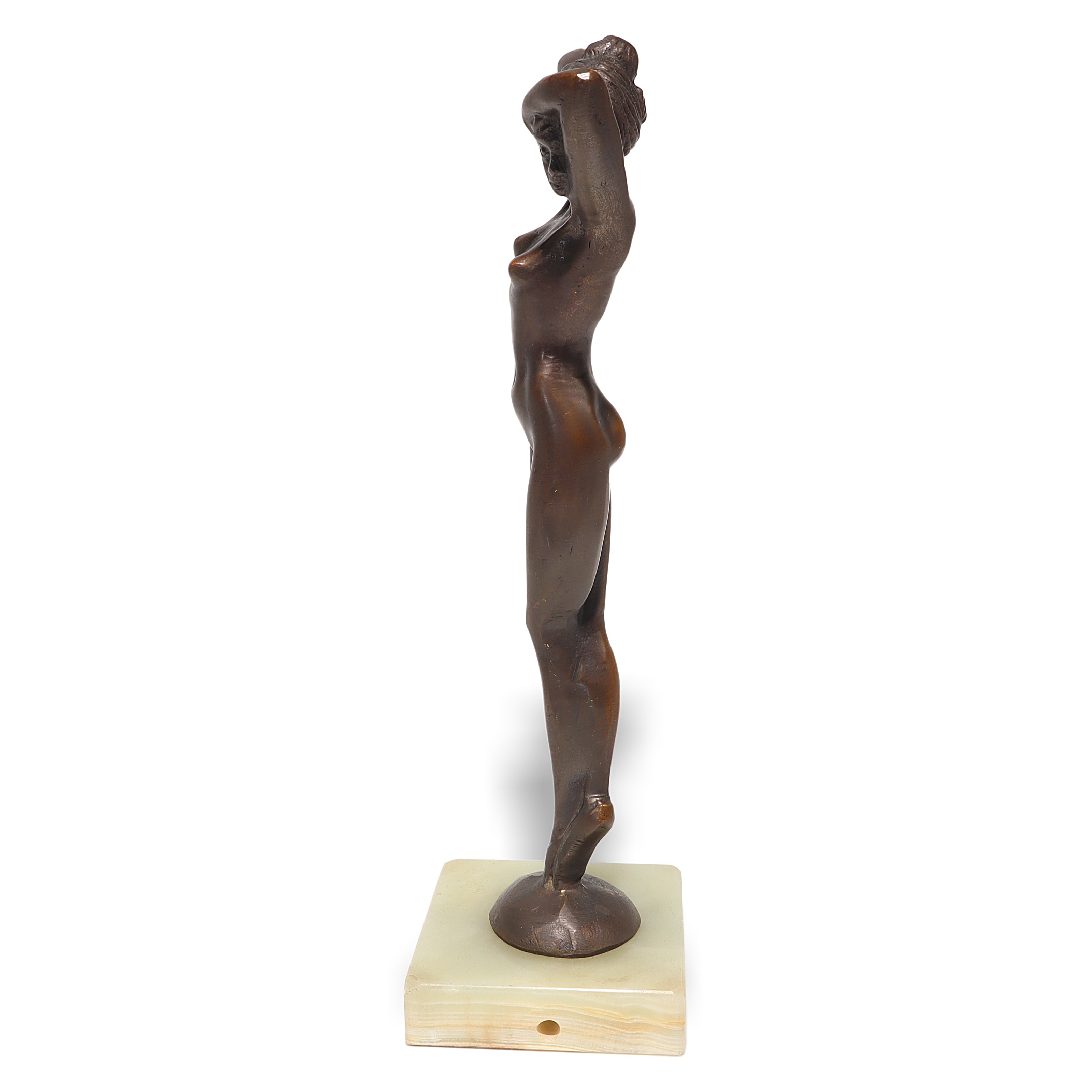 Bronze Nude Lady Statue Side View on Marble Base Thumbnail for Bronze Statue Nude Lady - Art Deco Solid Bronze Sculpture Of A Naked Woman - Marble Base