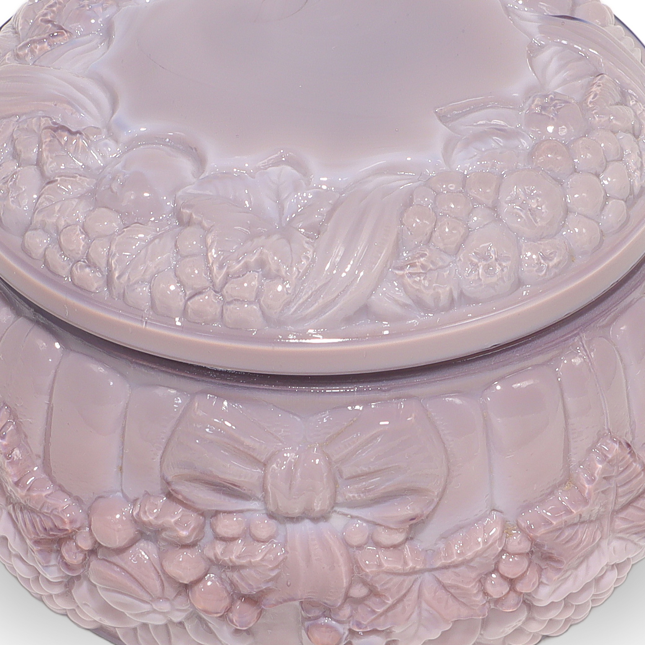 Curt Schlevogt Purple Malachite Glass Bonbonniere Detailed View Thumbnail for Curt Schlevogt Purple Malachite Glass Bonbonniere - Art Nouveau Trinket Box - Vintage Candy Jar