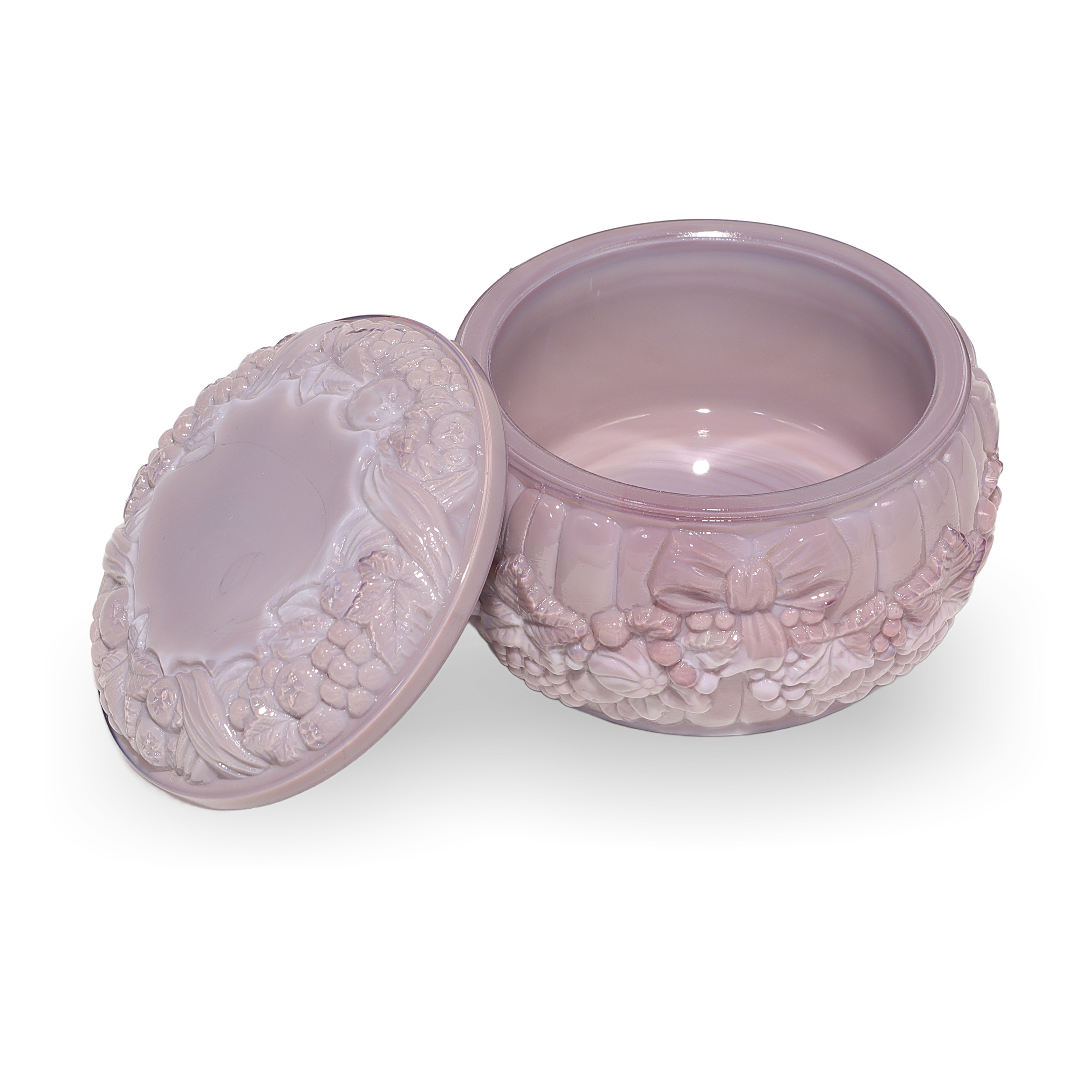 Curt Schlevogt Purple Malachite Glass Bonbonniere with Lid Thumbnail for Curt Schlevogt Purple Malachite Glass Bonbonniere - Art Nouveau Trinket Box - Vintage Candy Jar