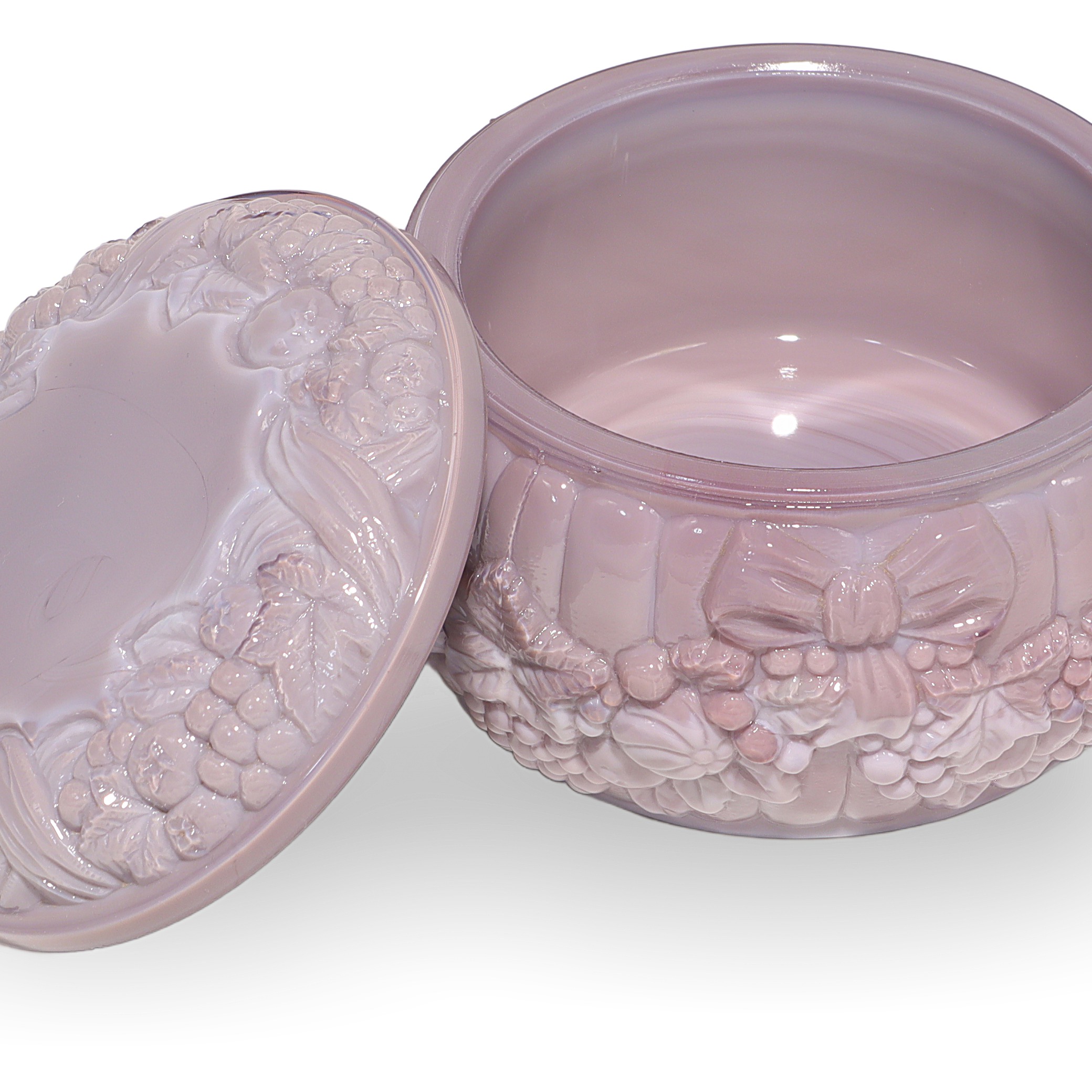 Curt Schlevogt Purple Malachite Glass Bonbonniere Detailed View Thumbnail for Curt Schlevogt Purple Malachite Glass Bonbonniere - Art Nouveau Trinket Box - Vintage Candy Jar