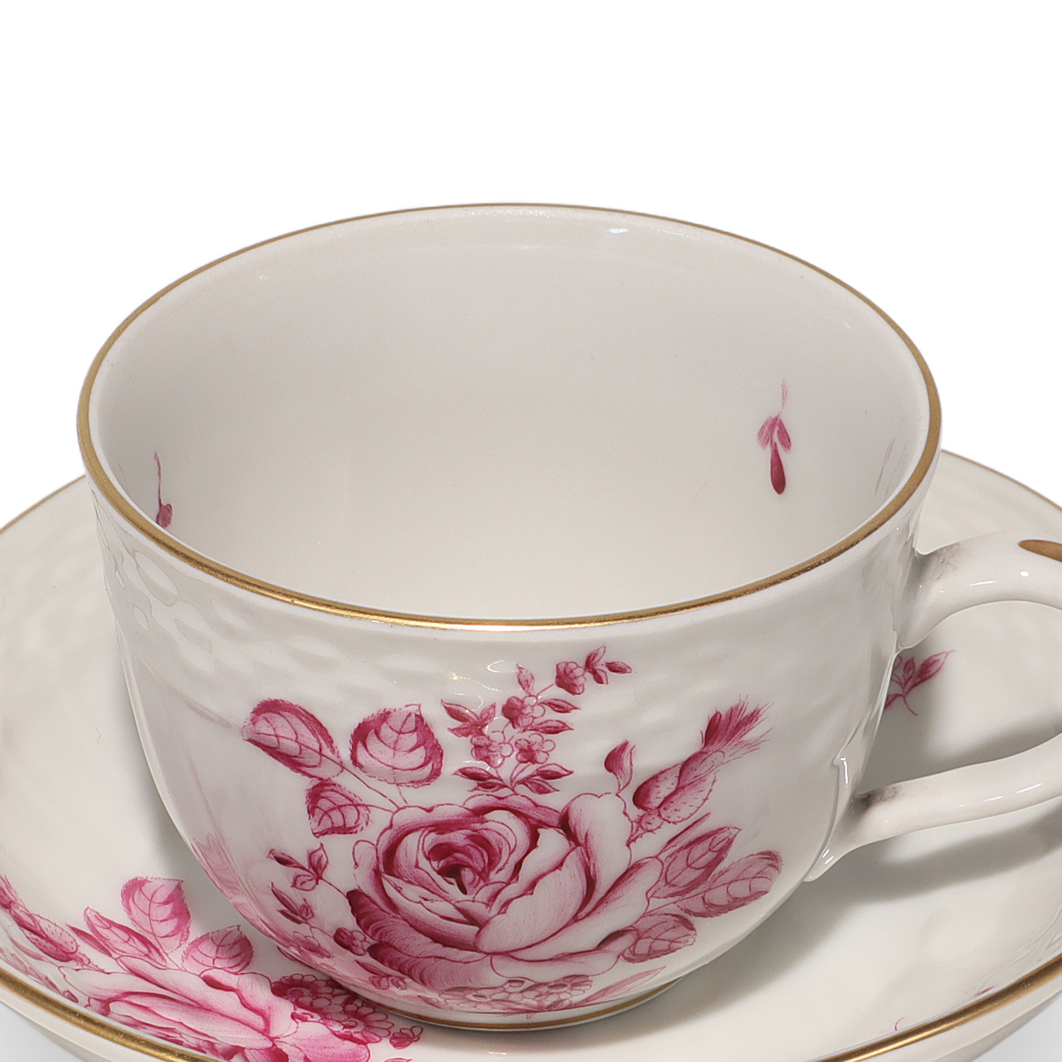 Herend Antique Raspberry Rose Coffee Cup Saucer Detailed View Thumbnail for Herend Antique Raspberry Rose Coffee Cup Saucer - Porcelain - Hungary - Hand Painted - 1950s - Floral Motif