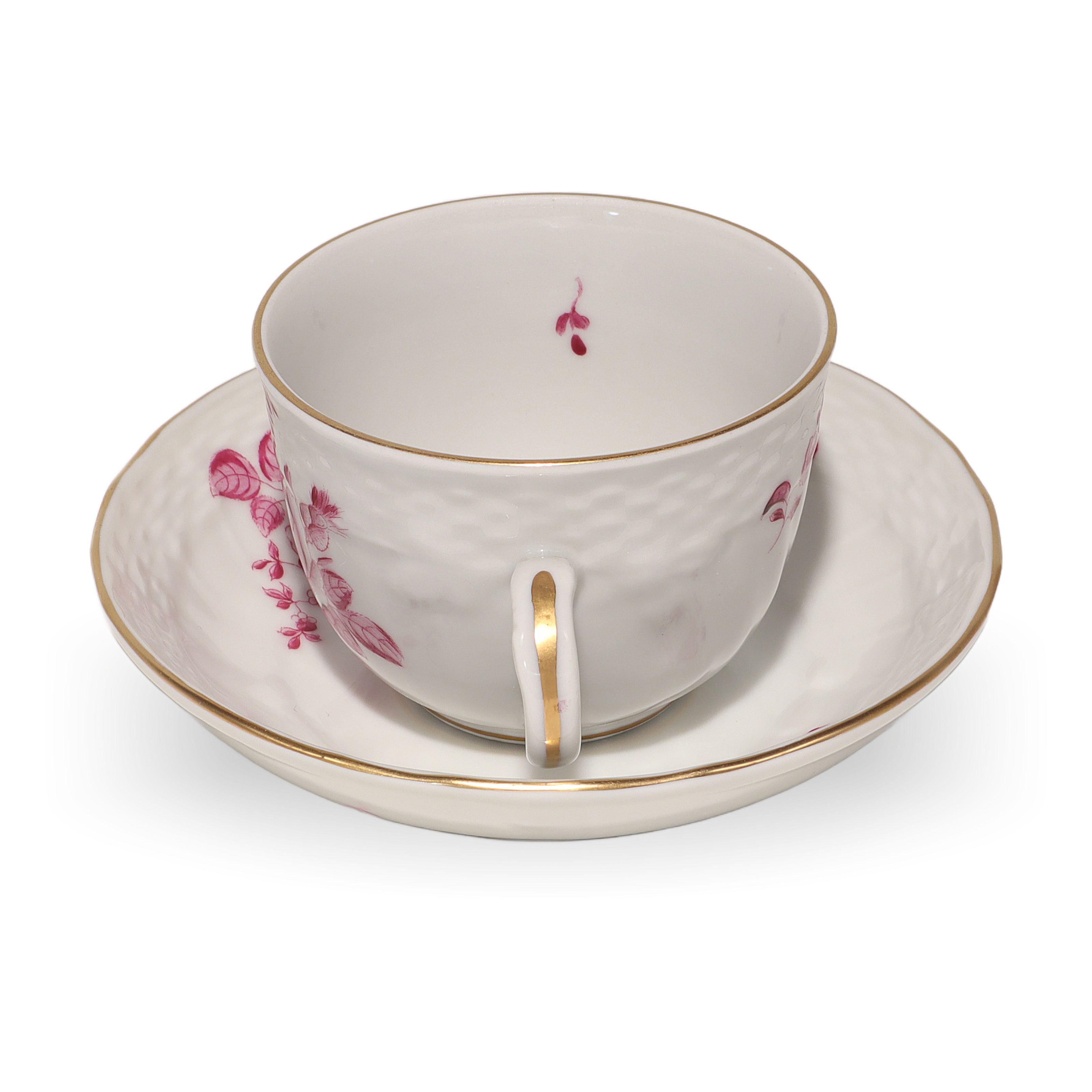 Herend Antique Raspberry Rose Coffee Cup and Saucer Detailed View Thumbnail for Herend Antique Raspberry Rose Coffee Cup Saucer - Porcelain - Hungary - Hand Painted - 1950s - Floral Motif