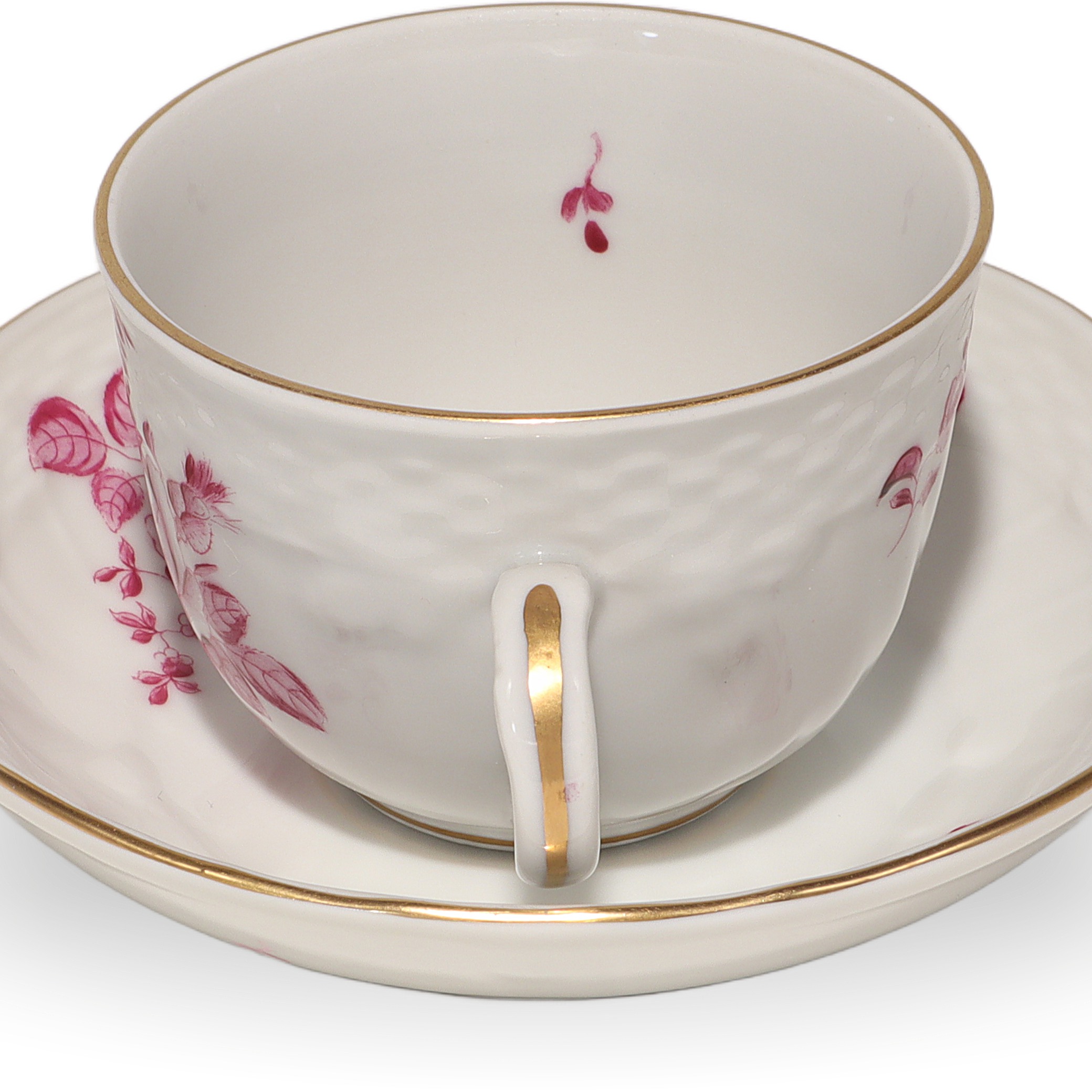 Herend Antique Raspberry Rose Coffee Cup Saucer Detailed View Thumbnail for Herend Antique Raspberry Rose Coffee Cup Saucer - Porcelain - Hungary - Hand Painted - 1950s - Floral Motif