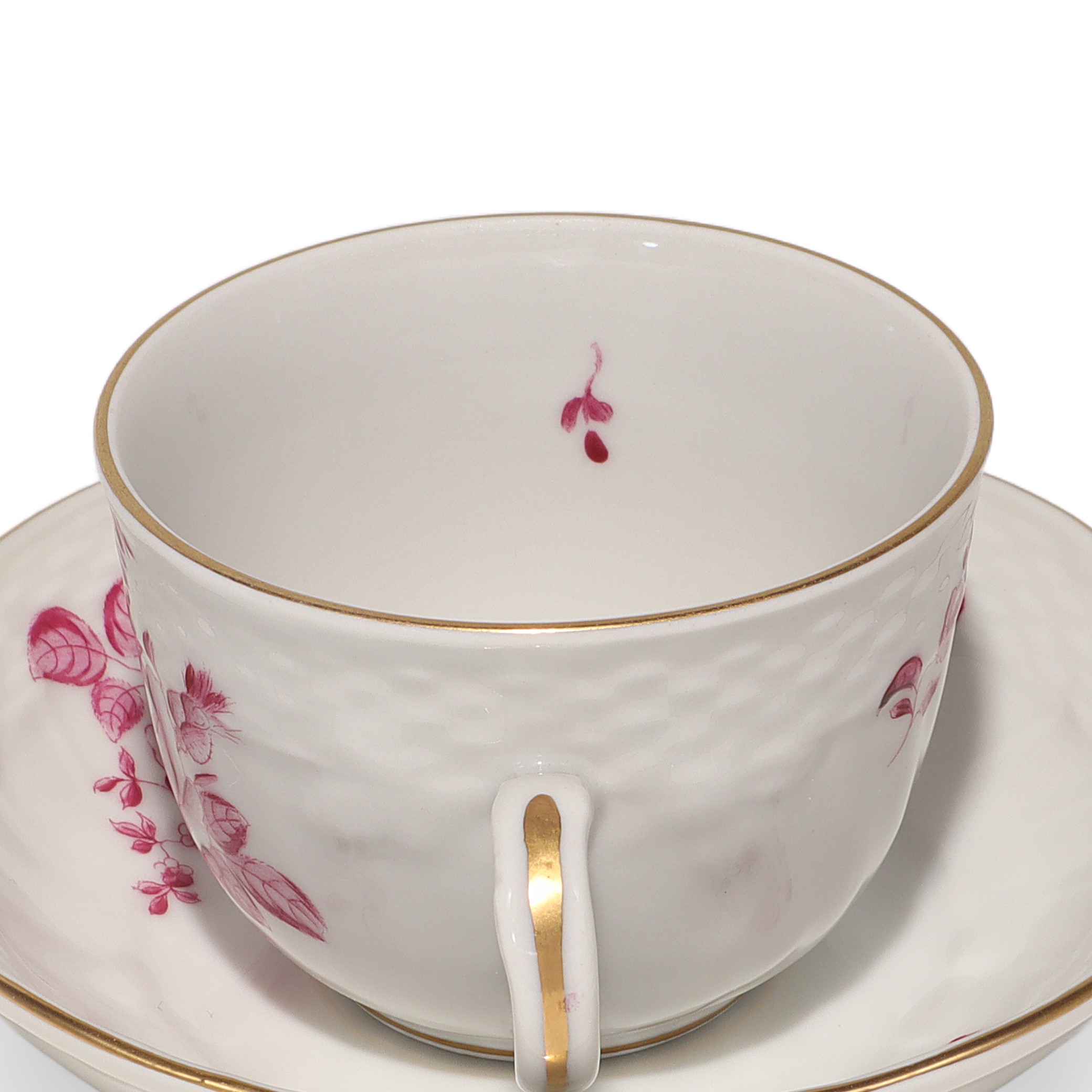 Herend Antique Raspberry Rose Coffee Cup Saucer Detailed View Thumbnail for Herend Antique Raspberry Rose Coffee Cup Saucer - Porcelain - Hungary - Hand Painted - 1950s - Floral Motif