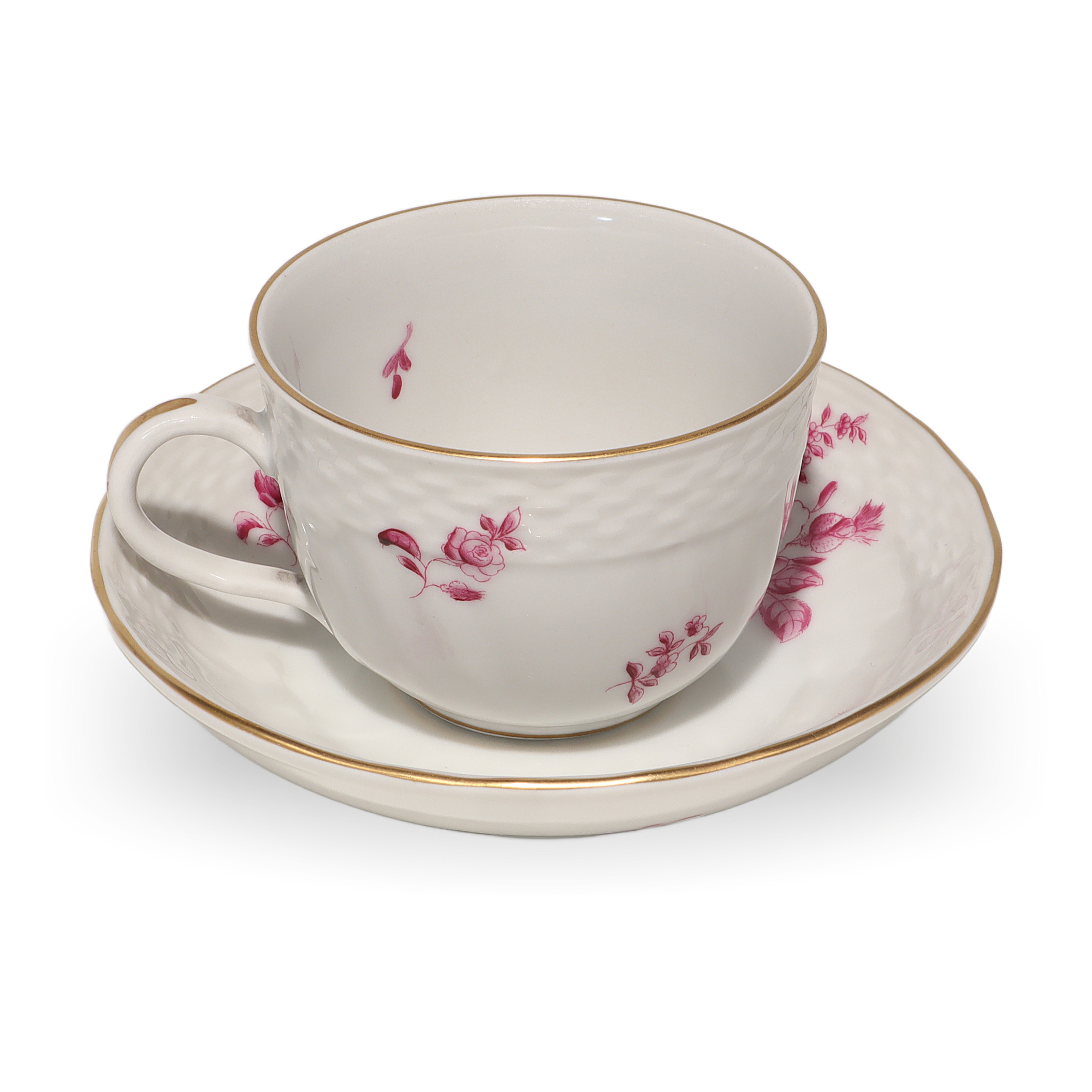 Herend Antique Raspberry Rose Coffee Cup and Saucer Set Thumbnail for Herend Antique Raspberry Rose Coffee Cup Saucer - Porcelain - Hungary - Hand Painted - 1950s - Floral Motif