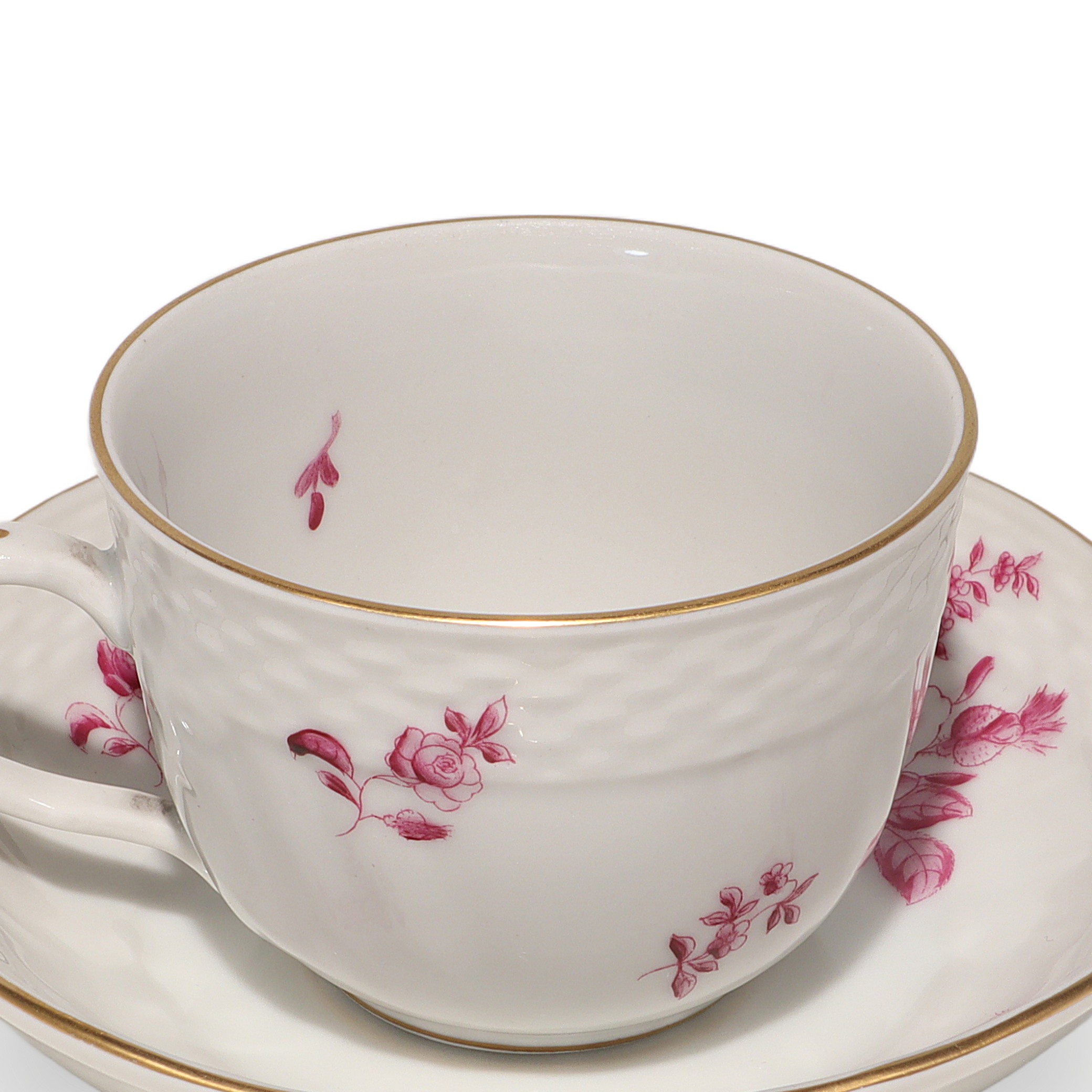 Herend Antique Raspberry Rose Coffee Cup Saucer Detailed View Thumbnail for Herend Antique Raspberry Rose Coffee Cup Saucer - Porcelain - Hungary - Hand Painted - 1950s - Floral Motif