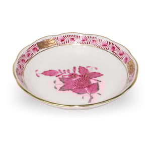 Herend Apponyi Pur Pur floral porcelain dish with hand painted pink and gold flower design