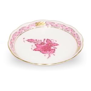 Herend Apponyi Pur Pur porcelain dish with hand painted pink floral Chinese bouquet pattern and gold rim