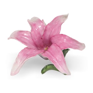 Herend porcelain pink lily flower figurine, hand-painted fine porcelain floral decor, luxury collectible gift