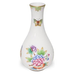 Herend Queen Victoria bud vase hand painted porcelain with floral and butterfly pattern, elegant collectible home decor