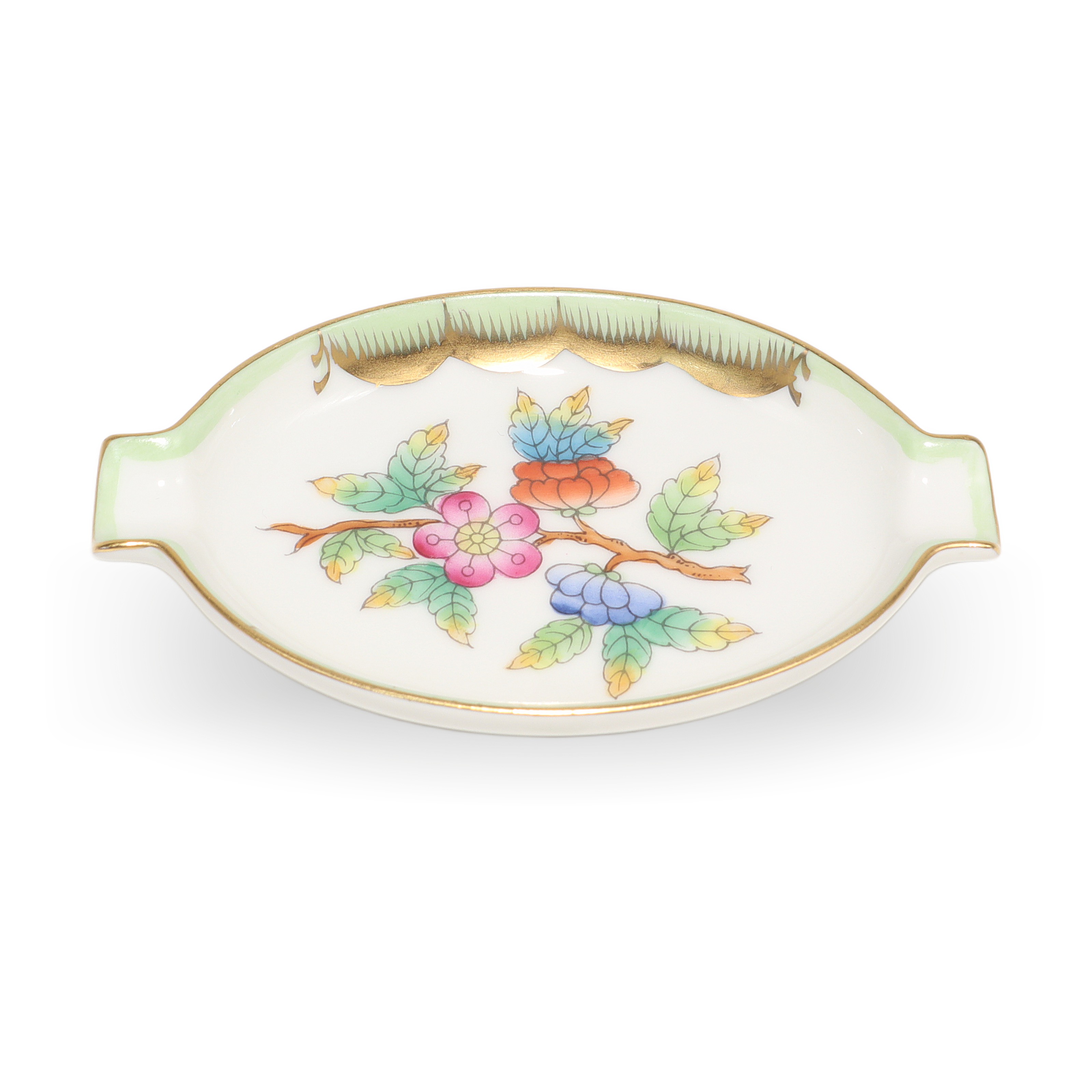 Herend Victoria Ash Tray Porcelain Floral Design Herend Victoria ash tray with hand-painted floral pattern, luxury porcelain collectible smoking accessory