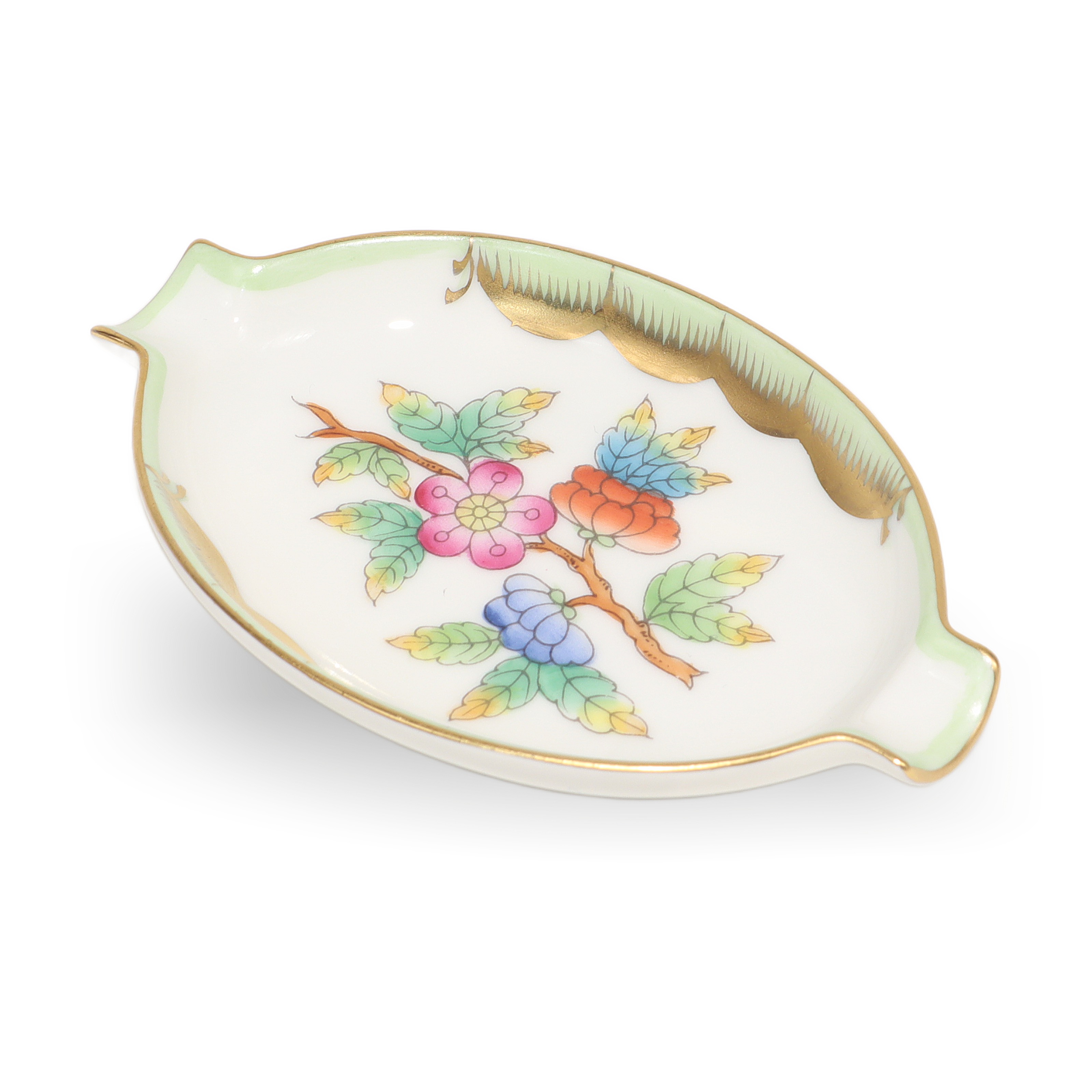 Herend Victoria Ash Tray Porcelain Floral Design Thumbnail for Herend Victoria Ash Tray - Hand Painted Porcelain Trinket Dish - Butterfly Motif