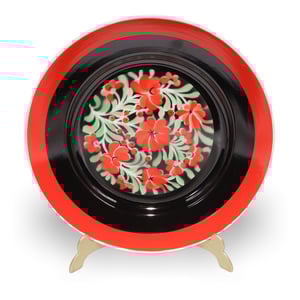 Hollohaza plate red floral decorative porcelain Hungarian art