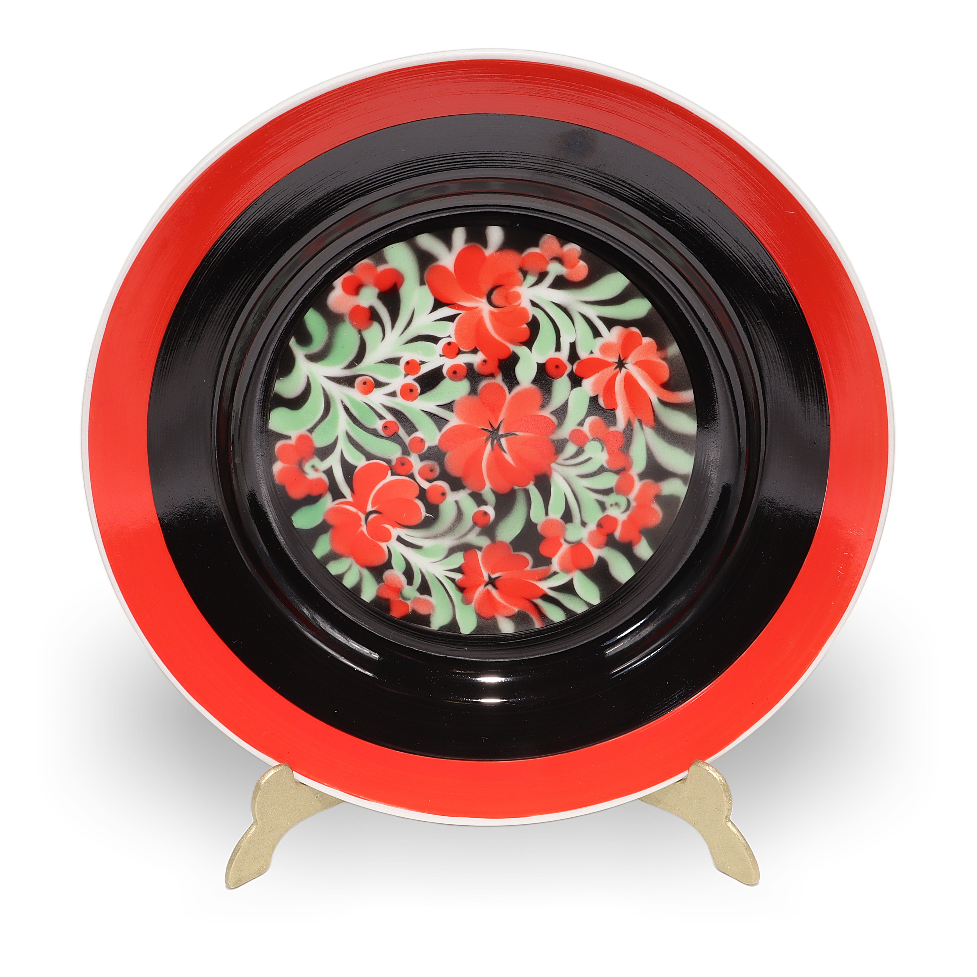 Hollohaza Decorative Plate with Red Floral Pattern Hollohaza plate red floral decorative porcelain Hungarian art