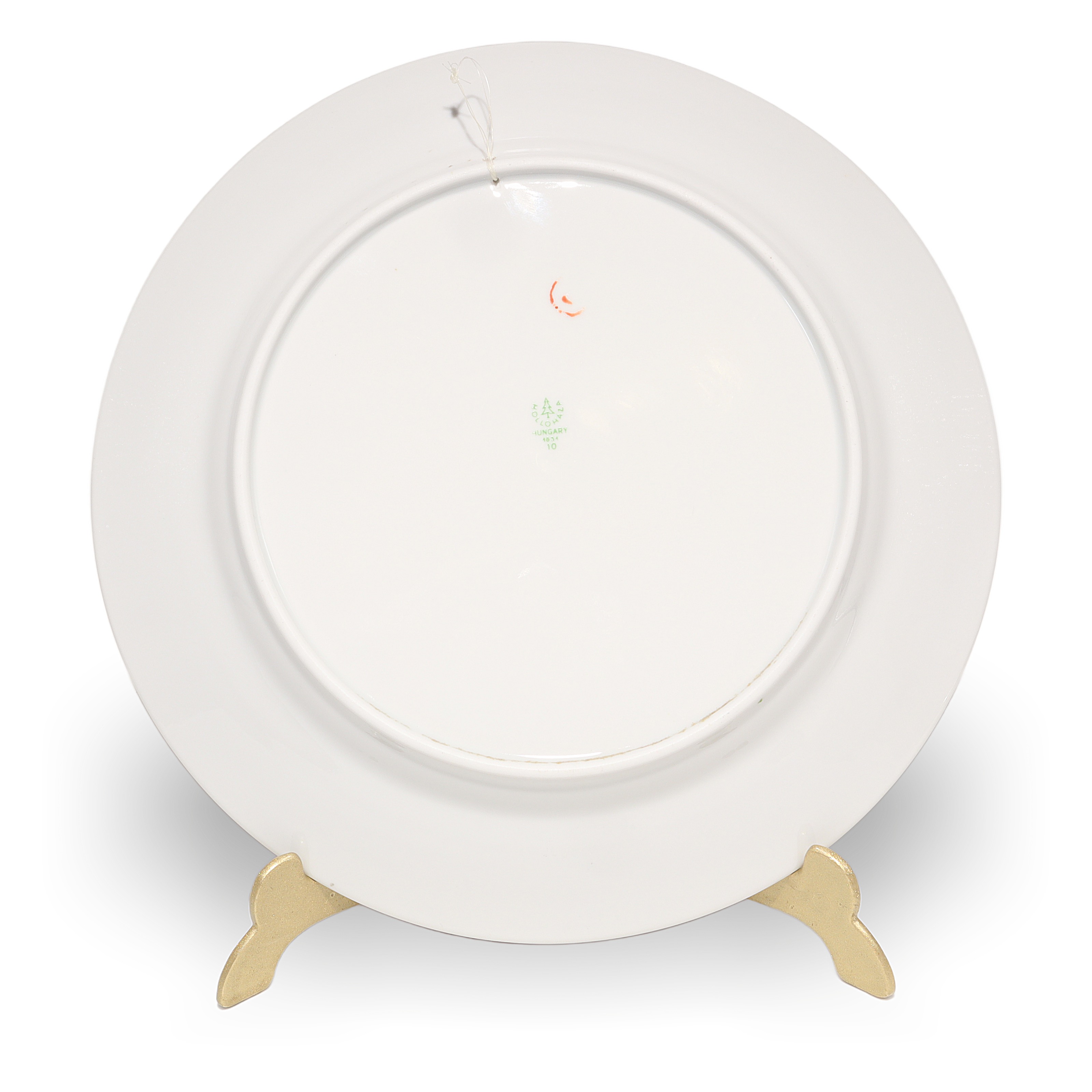 Hollohaza Decorative Plate Bottom View Thumbnail for Hollohaza Decorative Plate - Red Floral - Black Lacquer - Hand Painted - Hungarian Porcelain Wall Art