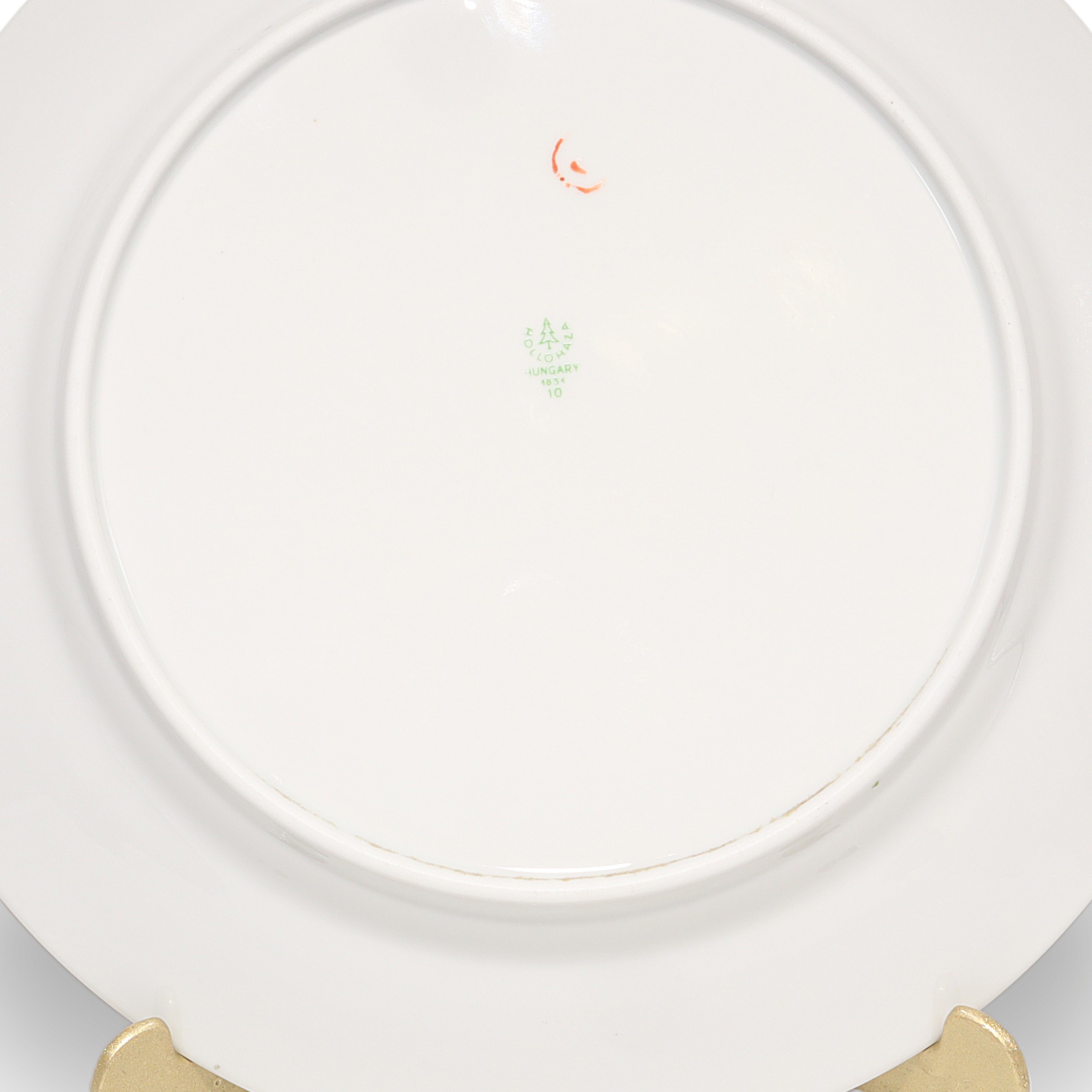 Hollohaza Decorative Plate Bottom View Thumbnail for Hollohaza Decorative Plate - Red Floral - Black Lacquer - Hand Painted - Hungarian Porcelain Wall Art