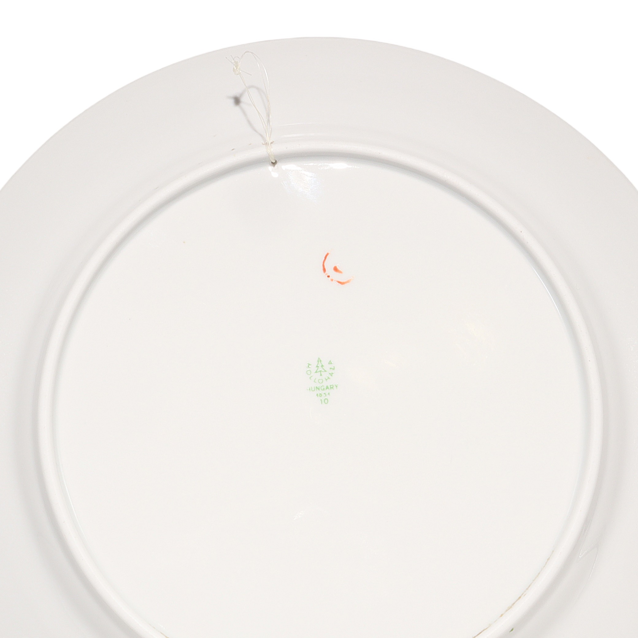 Hollohaza Decorative Plate Bottom View Thumbnail for Hollohaza Decorative Plate - Red Floral - Black Lacquer - Hand Painted - Hungarian Porcelain Wall Art