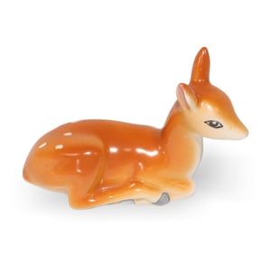 Hollohaza porcelain fawn figurine, vintage collectible deer ornament, hand-painted ceramic animal statue