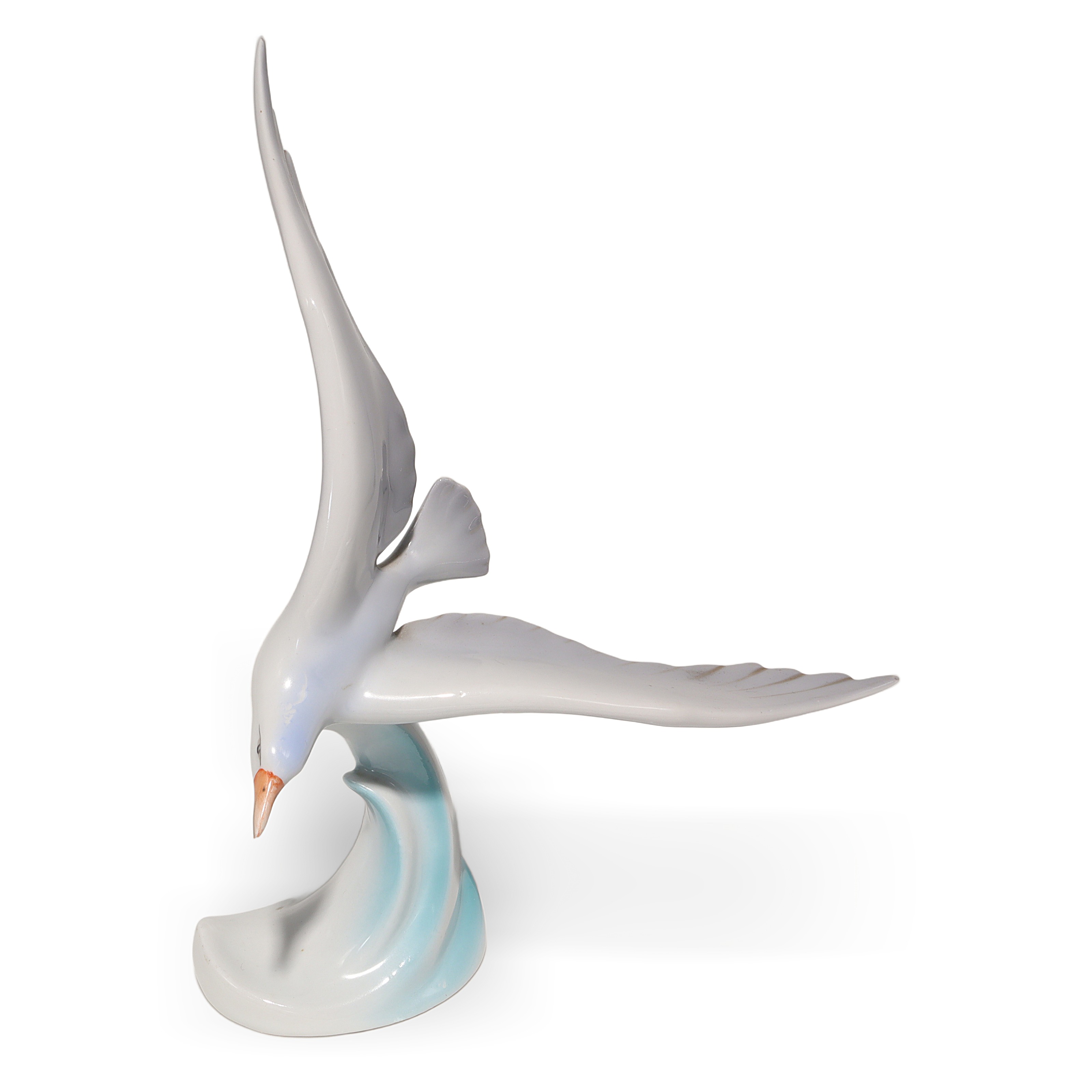 Hollohaza Seagull Porcelain Bird Figurine Elegant Collectible Decor Hollohaza porcelain seagull bird figurine flying over wave, collectible decorative art piece