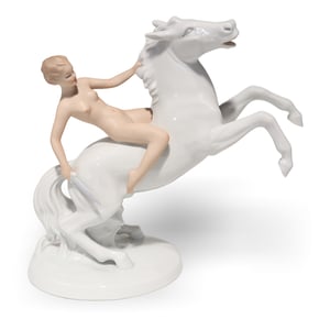 Rosenthal porcelain figurine nude woman riding horse collectible art deco sculpture