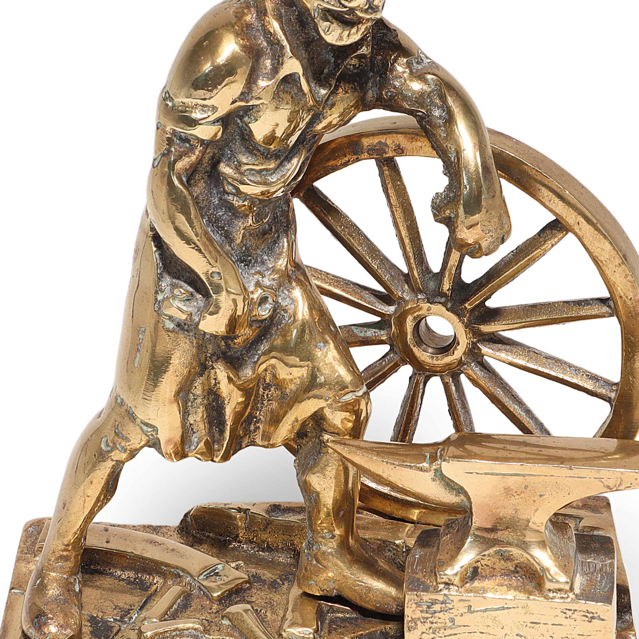 Thumbnail for Vintage Brass Blacksmith Figurine Anvil Wheel Sculpture - Industrial Desk Accessory - Classic Sculpture