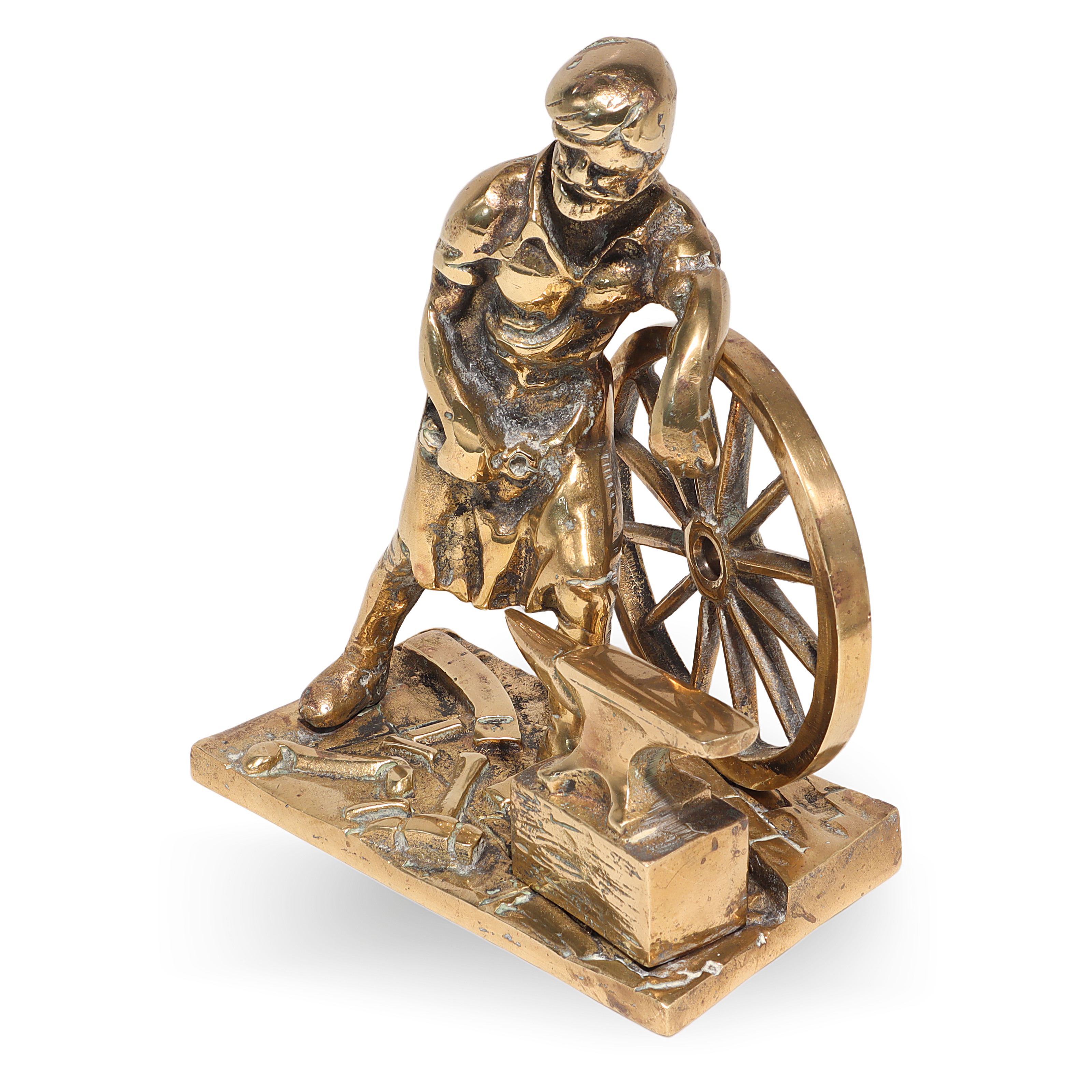 Thumbnail for Vintage Brass Blacksmith Figurine Anvil Wheel Sculpture - Industrial Desk Accessory - Classic Sculpture