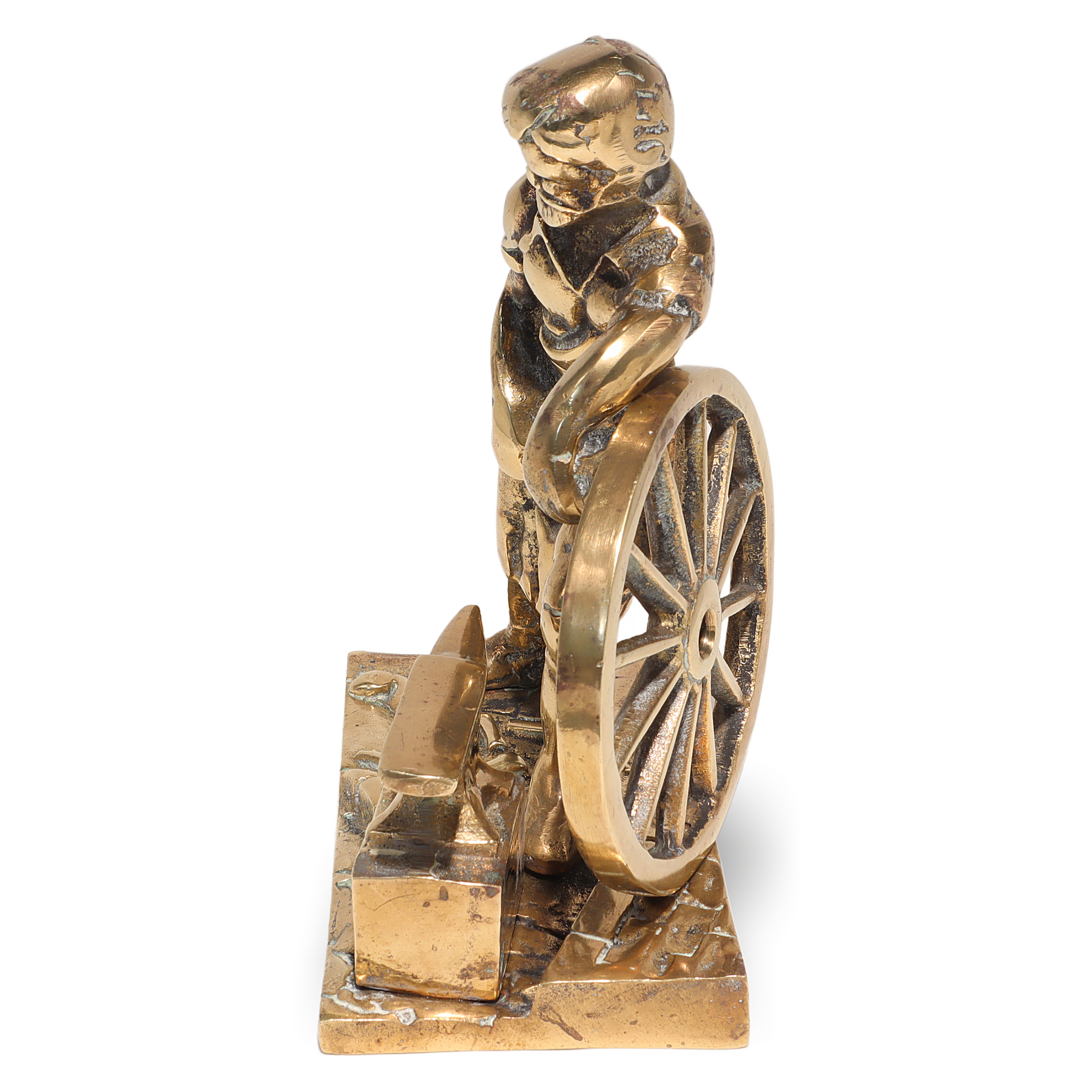 Thumbnail for Vintage Brass Blacksmith Figurine Anvil Wheel Sculpture - Industrial Desk Accessory - Classic Sculpture
