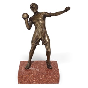 Bronze shot putter statue vintage athletic sports decor on marble base