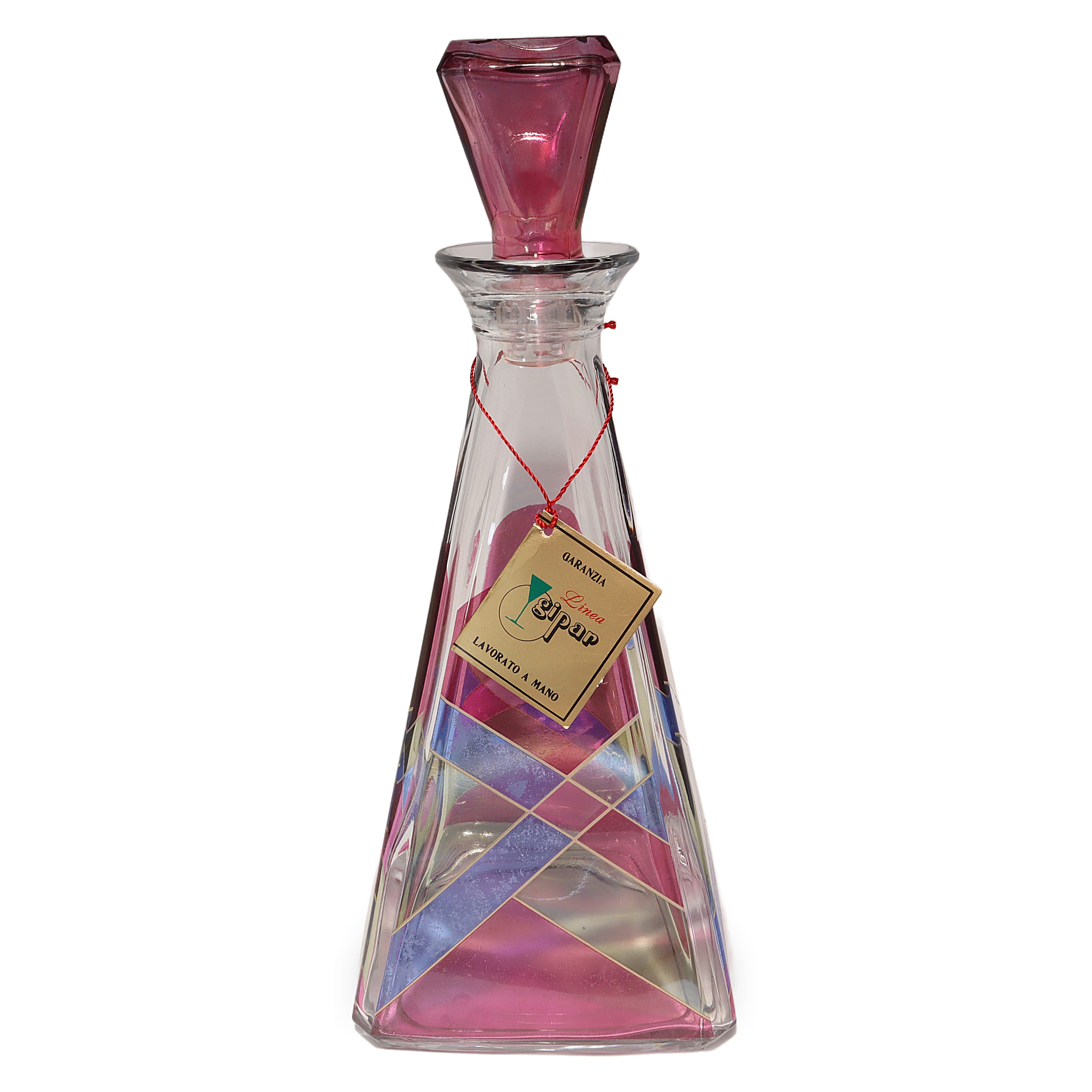 Luigi Bormioli decanter geometric pastel vintage Italian glassware with stopper