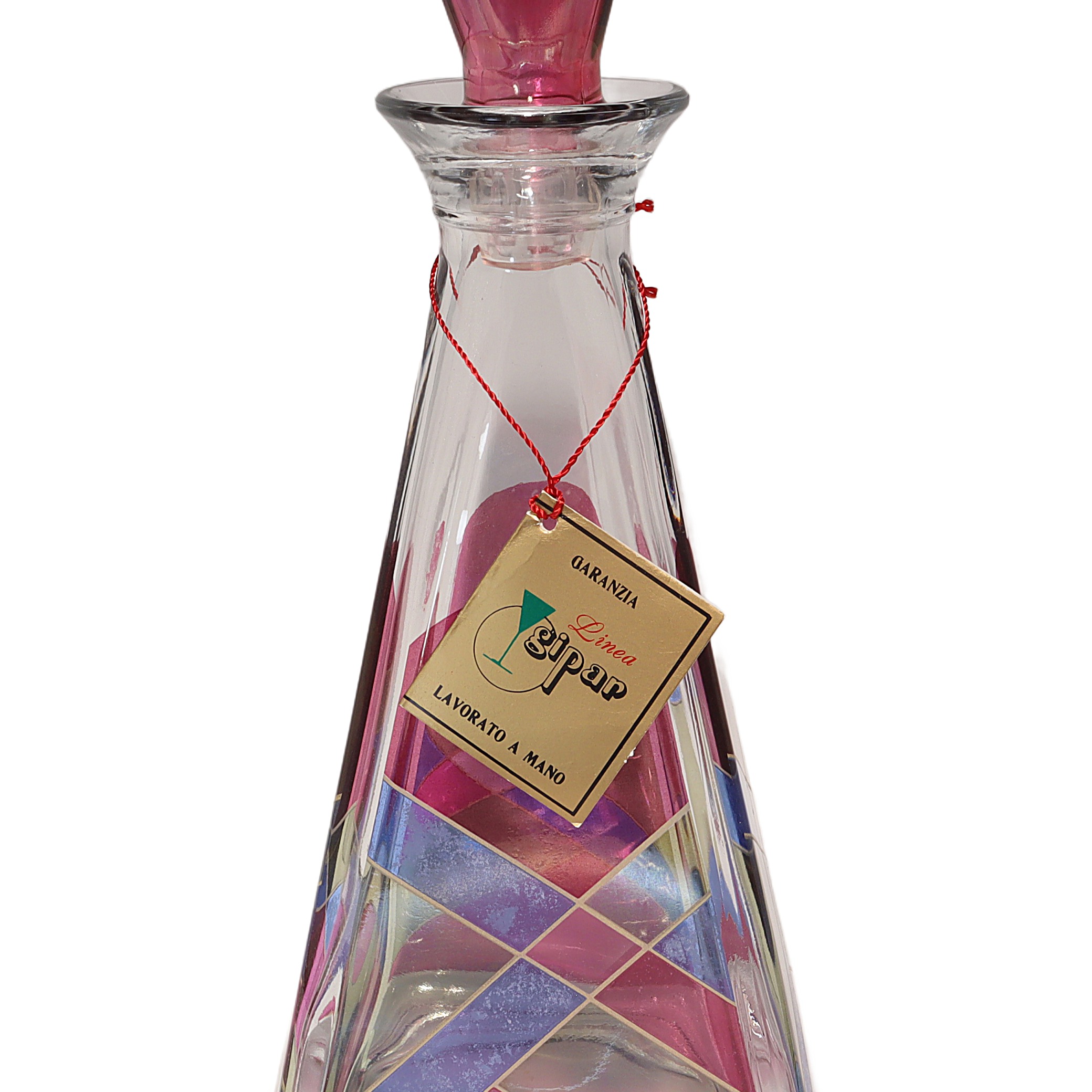 Thumbnail for Vintage Italian Decanter By Luigi Bormioli - Geometric Pastel Design Vintage Italian Glass