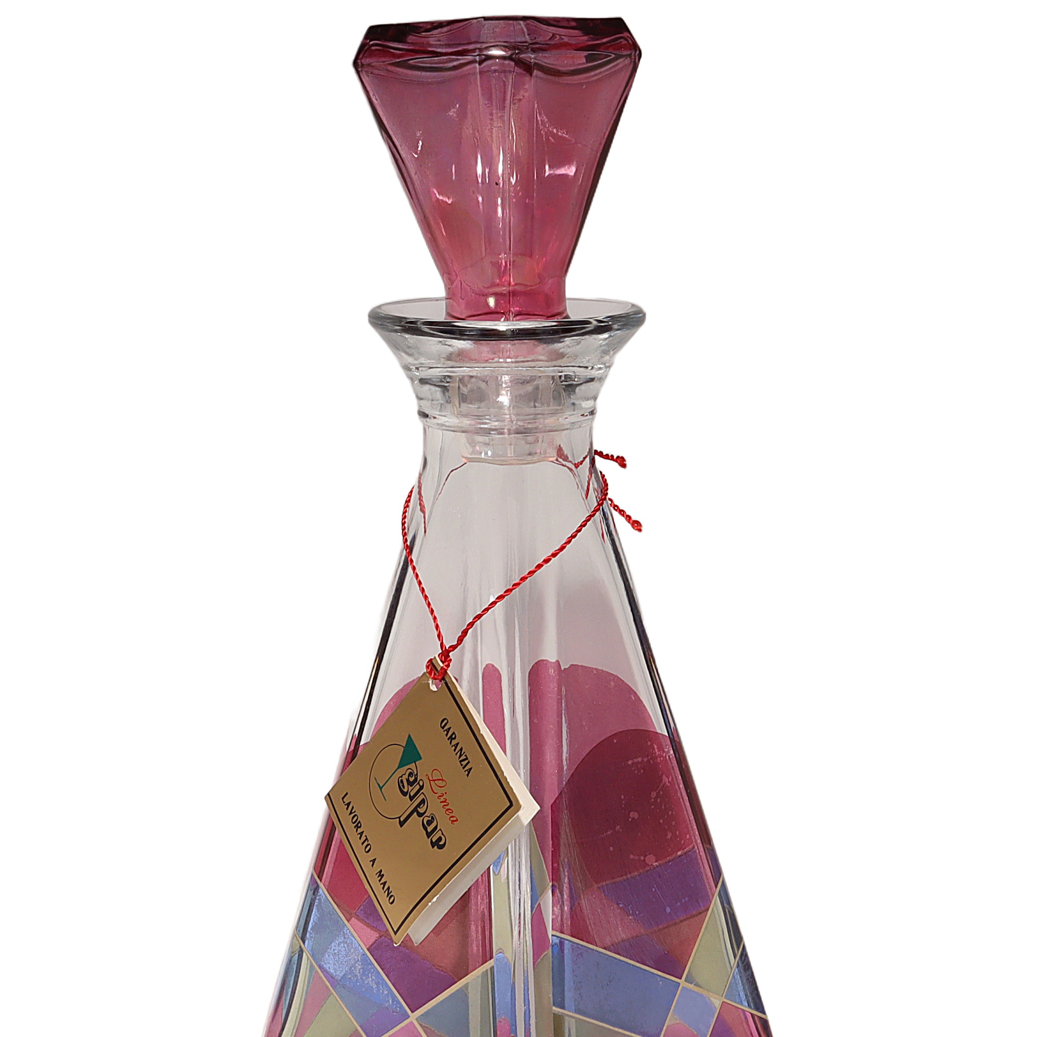 Thumbnail for Vintage Italian Decanter By Luigi Bormioli - Geometric Pastel Design Vintage Italian Glass