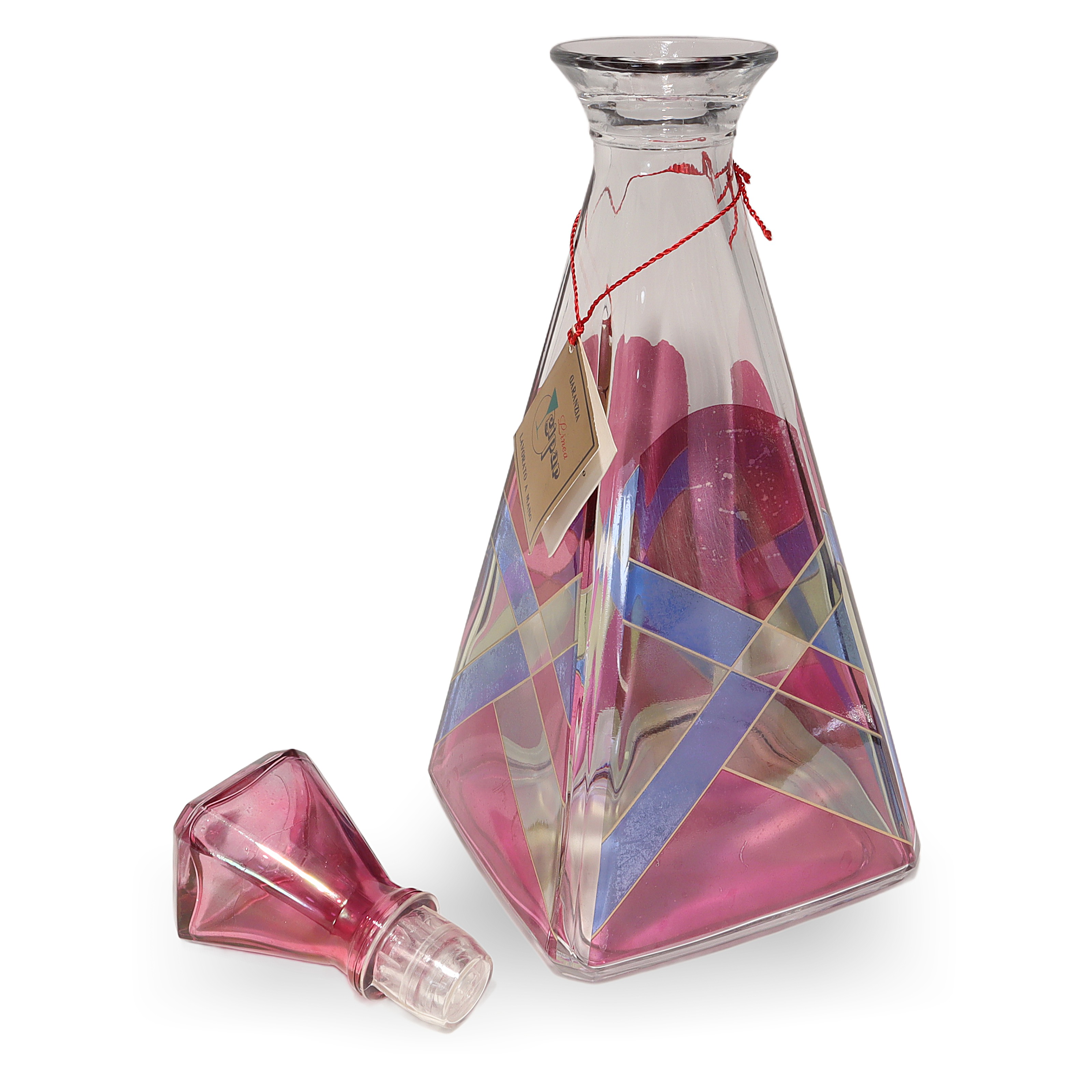 Thumbnail for Vintage Italian Decanter By Luigi Bormioli - Geometric Pastel Design Vintage Italian Glass