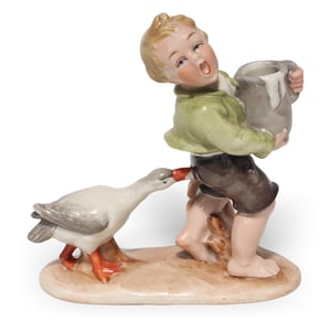 Wagner Apel Bertram figurine boy with goose, Hummel style, rare collectible porcelain statue, vintage German ceramic decor