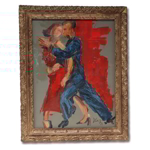 Art Deco oil painting vintage dancing couple framed artwork