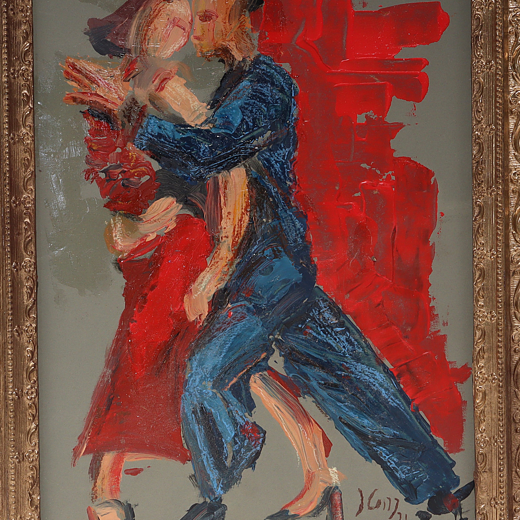 Thumbnail for Art Deco Vintage Original Oil Painting On Cardboard - Dancers