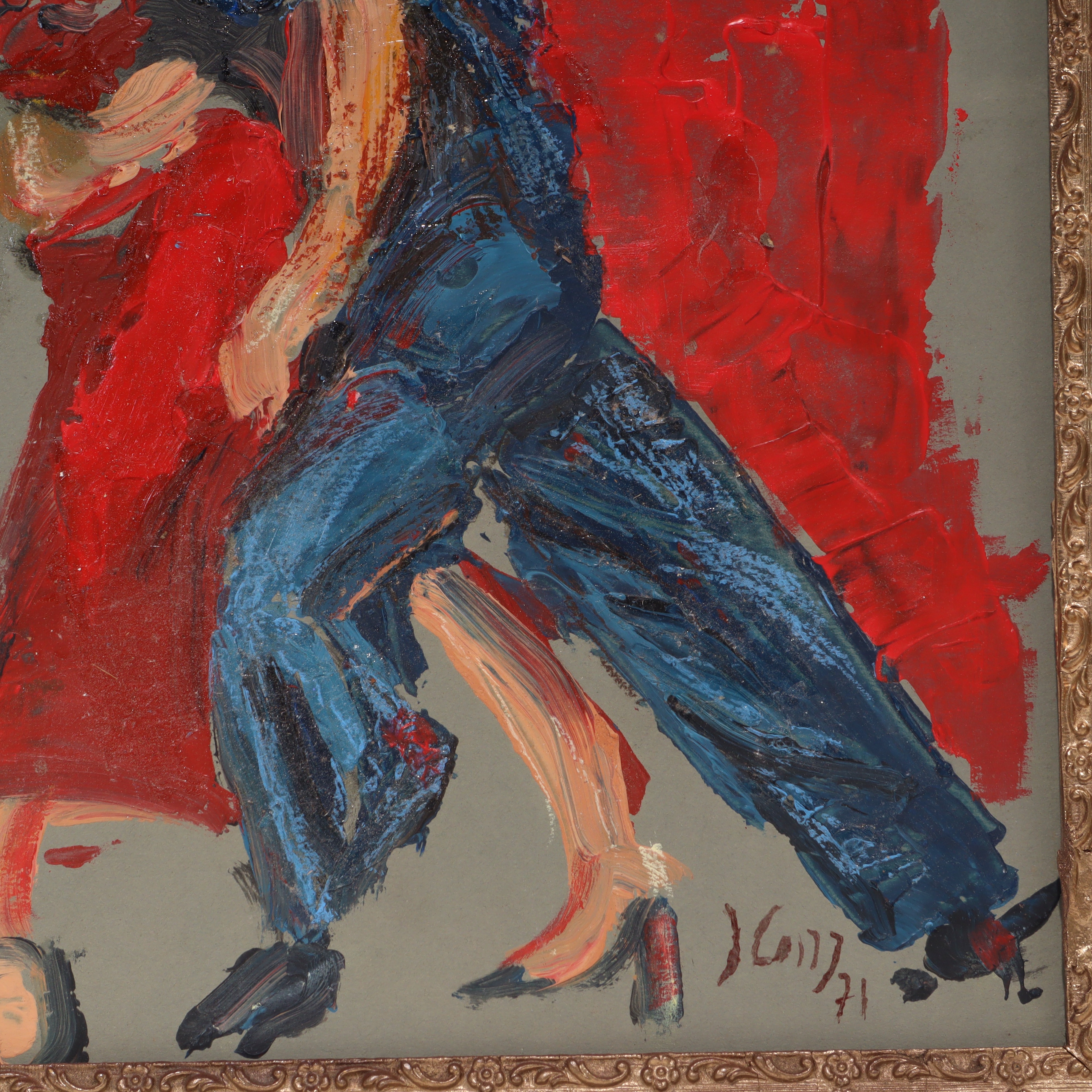 Thumbnail for Art Deco Vintage Original Oil Painting On Cardboard - Dancers