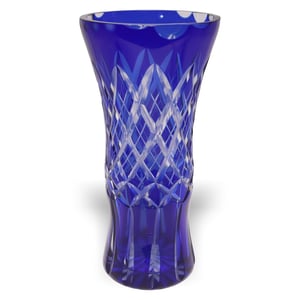 Bohemian cobalt blue cut glass vase with intricate diamond pattern, luxury crystal home decor