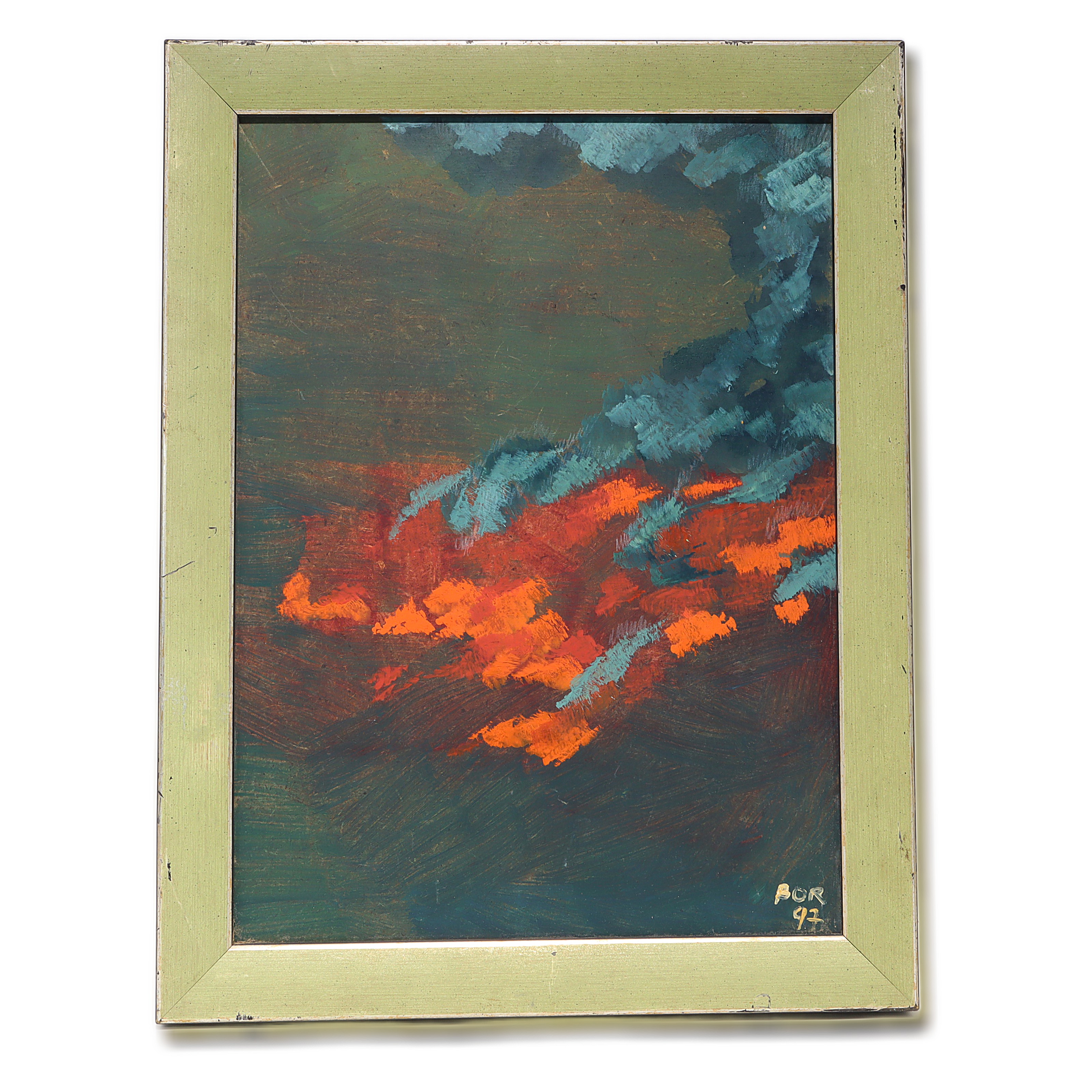 Bor abstract landscape vintage art with bold colors, framed wall decor
