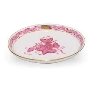 Herend Apponyi porcelain jewelry plate with pink floral pattern and gold rim, antique decorative dish