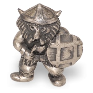 Tinn Per pewter Viking warrior miniature with ax and shield, vintage Norway collectible figurine close up