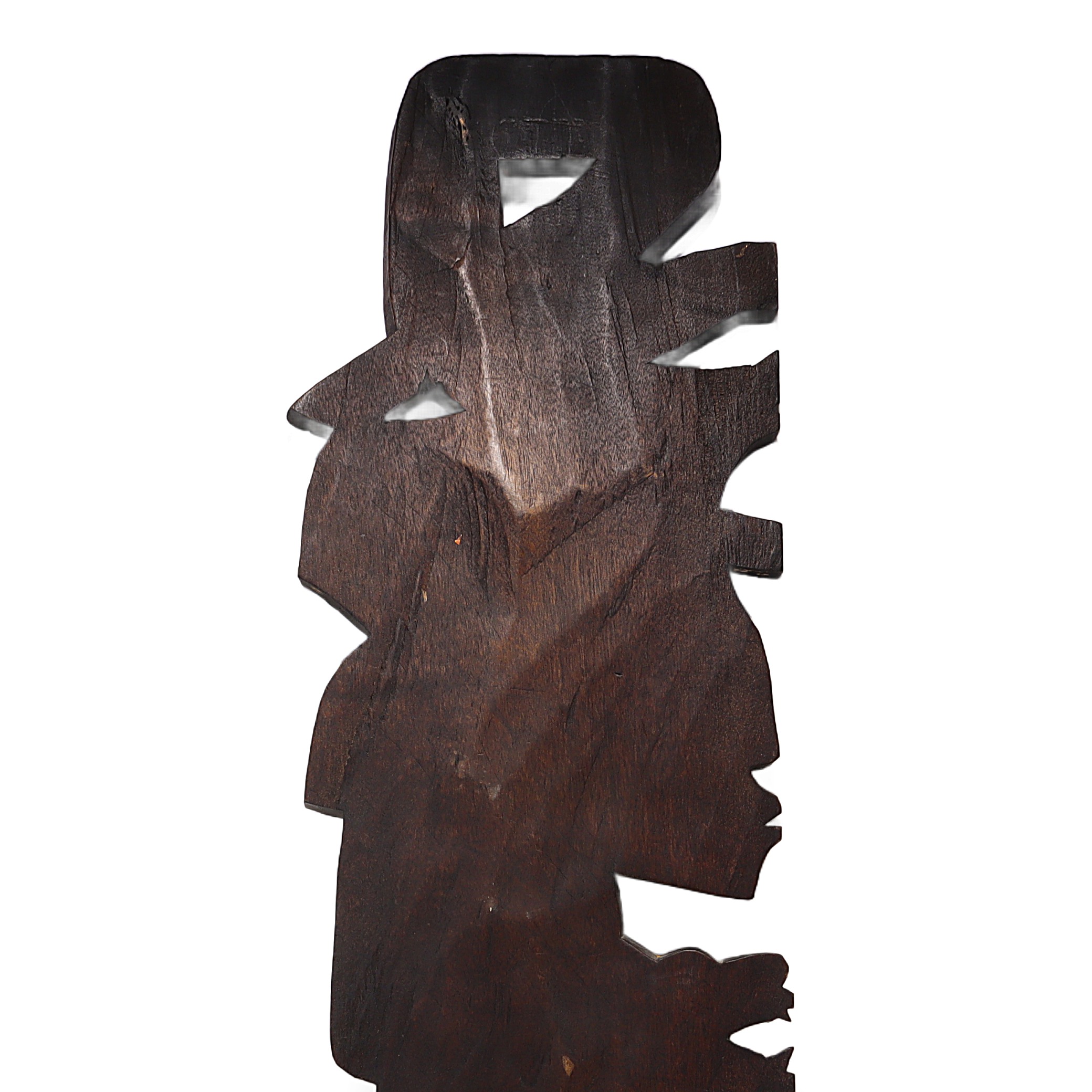 Vintage Aztec Wall Plaque Detailed View Back Thumbnail for Vintage Aztec Wall Plaque - Hand Carved Mayan Warrior - Tribal Mask - Boho Wall Art