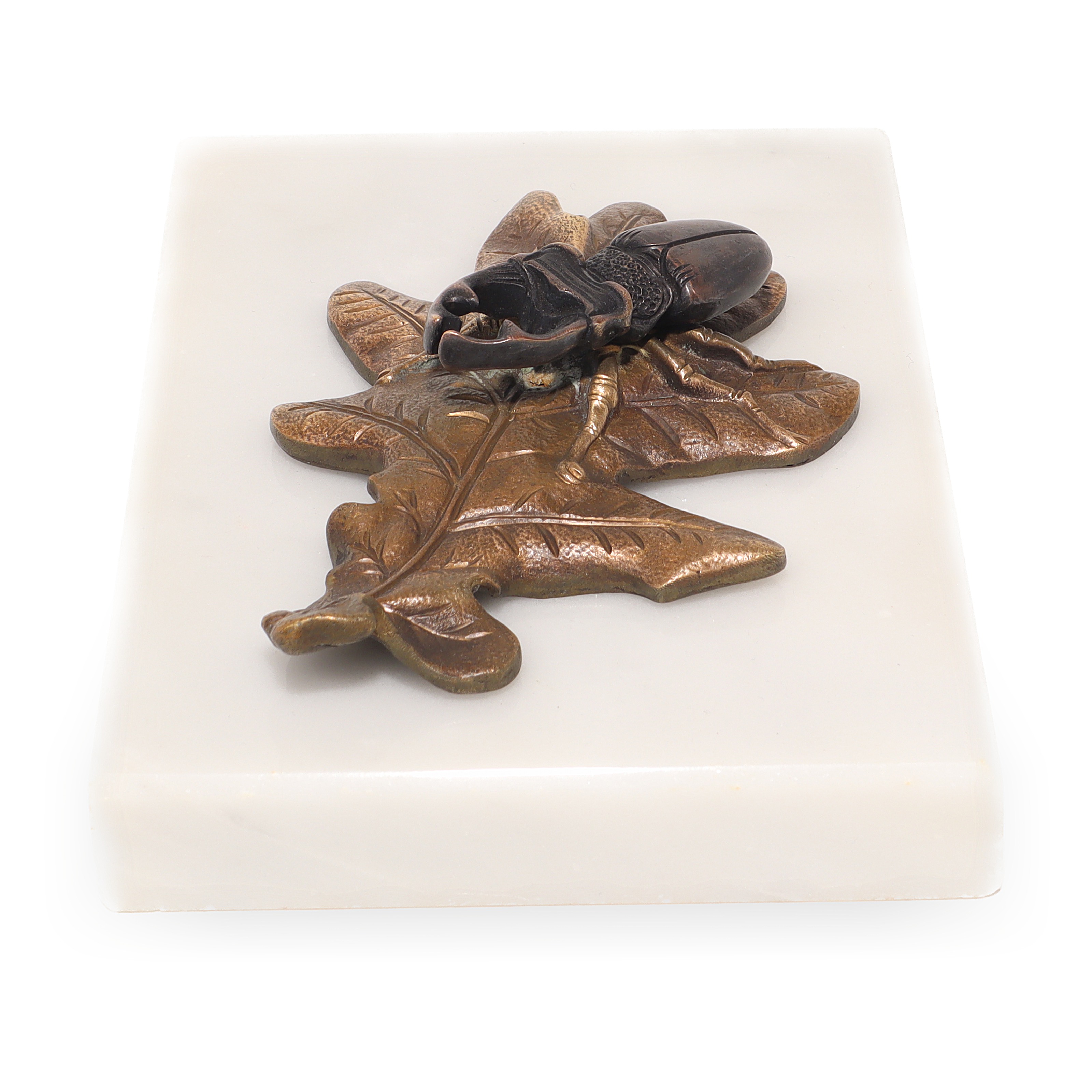 Vintage Bronze Stag Beetle Paperweight Oak Leaf Design Detailed View Thumbnail for Vintage Bronze Stag Beetle Paperweight Oak Leaf Design