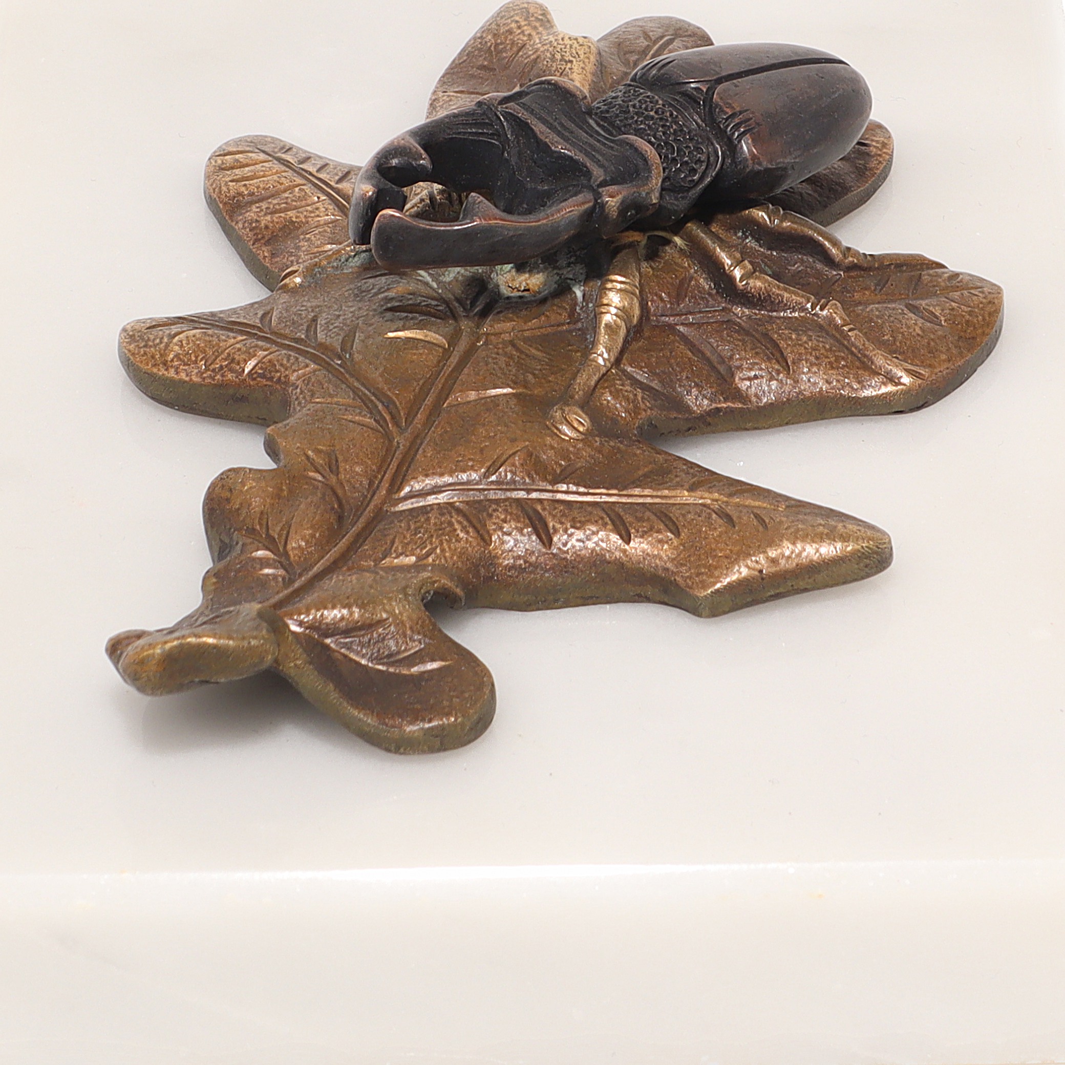 Vintage Bronze Stag Beetle Paperweight Oak Leaf Design Detailed View Thumbnail for Vintage Bronze Stag Beetle Paperweight Oak Leaf Design