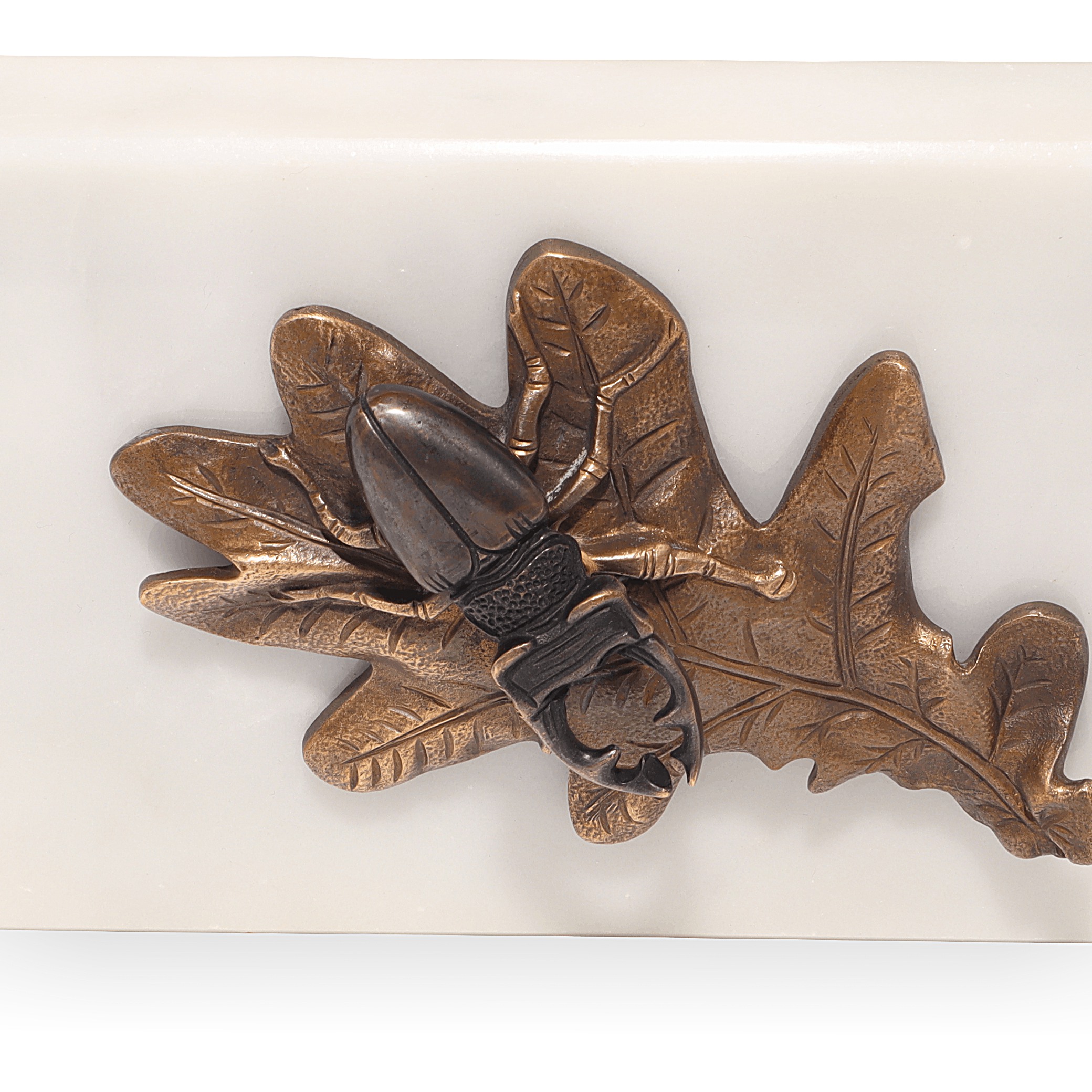Vintage Bronze Stag Beetle Paperweight Oak Leaf Design Detailed View Thumbnail for Vintage Bronze Stag Beetle Paperweight Oak Leaf Design