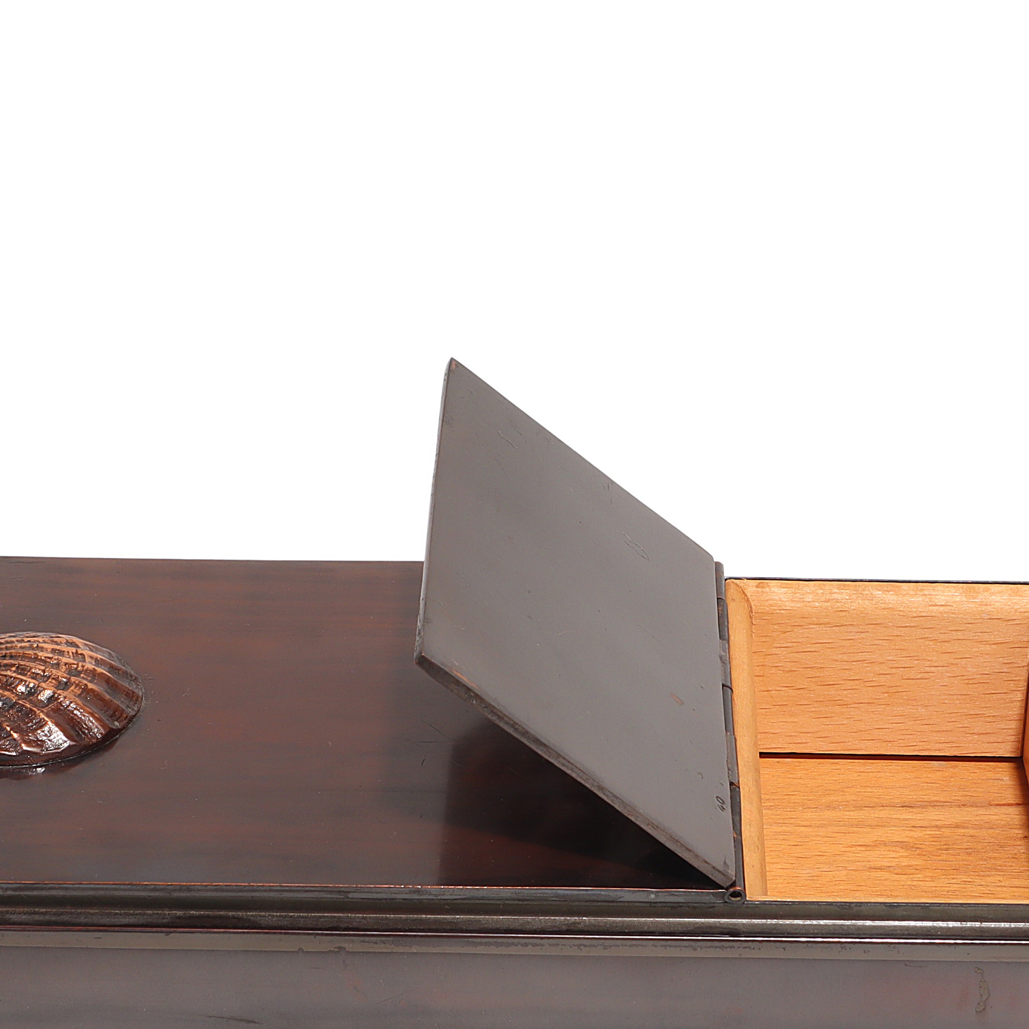 Vintage Bronze Tobacco Box with Shell Motif Detailed View Thumbnail for Vintage Bronze Tobacco Box With Shell Motif - Mid Century Decorative Accent