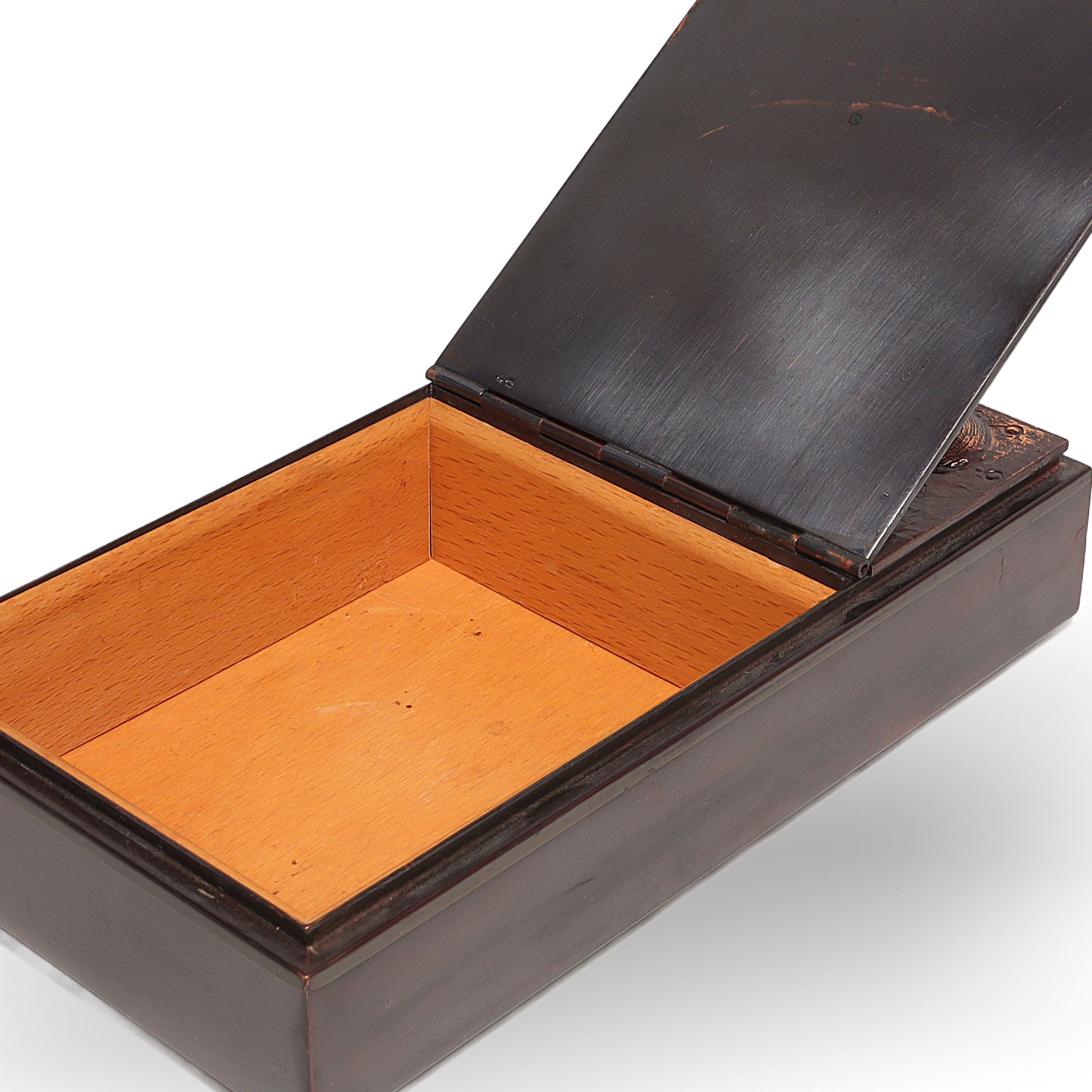 Vintage Bronze Tobacco Box with Shell Motif Detailed View Thumbnail for Vintage Bronze Tobacco Box With Shell Motif - Mid Century Decorative Accent