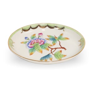 Herend Queen Victoria trinket tray with hand-painted floral pattern, vintage porcelain decorative dish