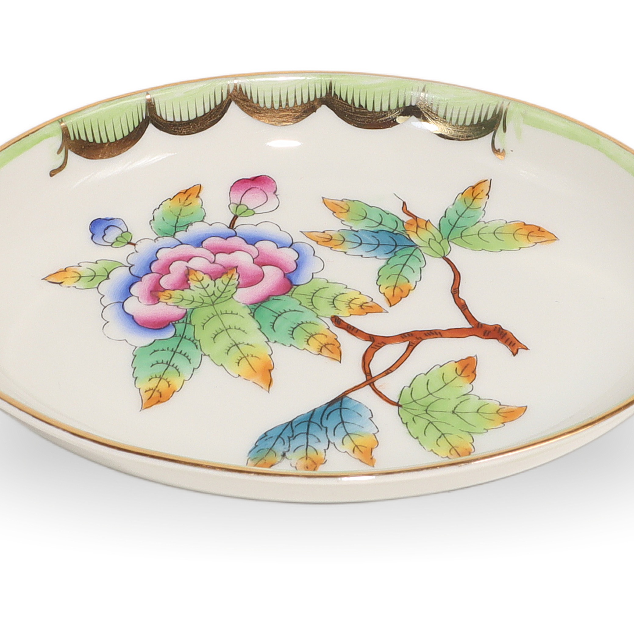 Thumbnail for Vintage Herend Queen Victoria Trinket Tray - Hand Painted Porcelain With Butterfly Motif