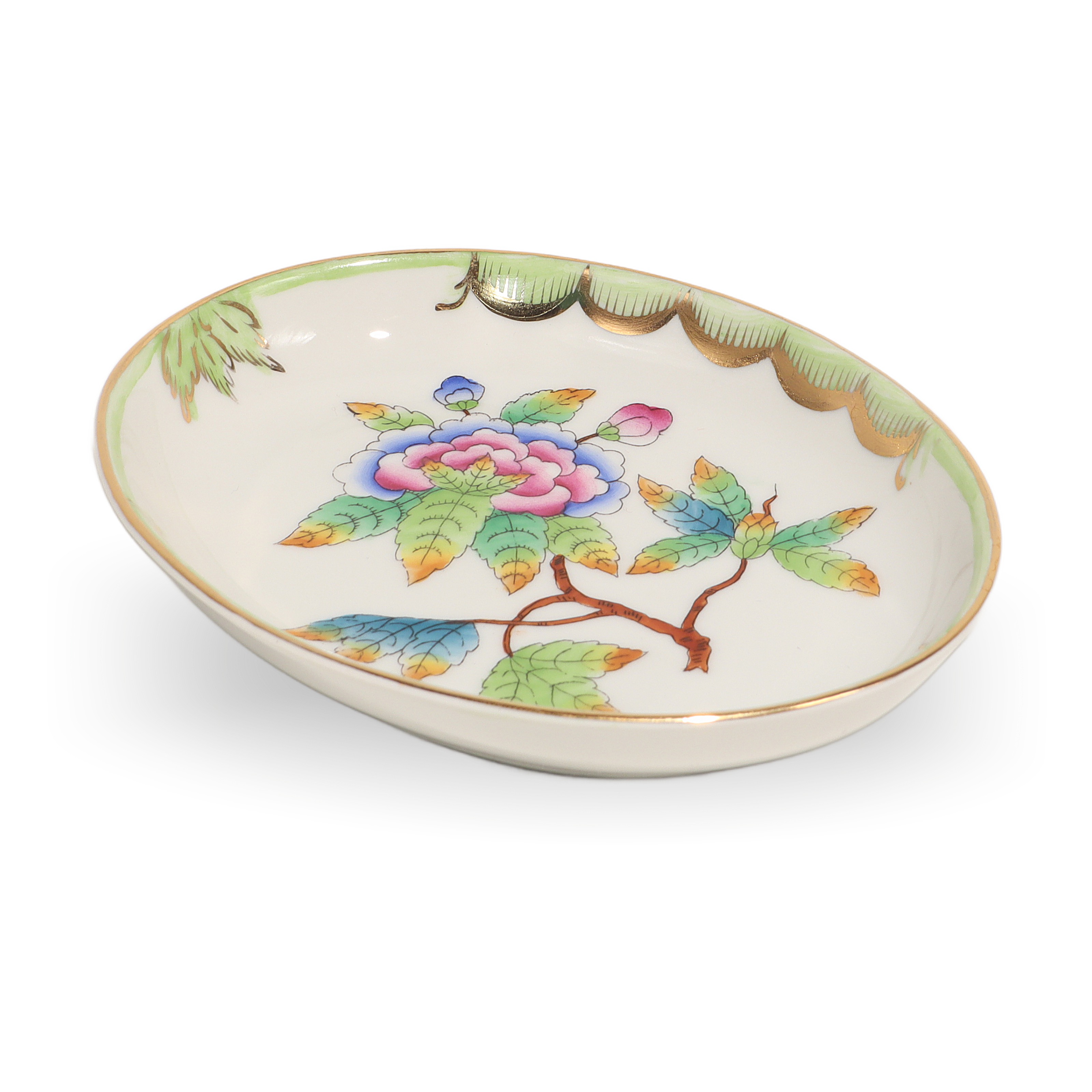 Thumbnail for Vintage Herend Queen Victoria Trinket Tray - Hand Painted Porcelain With Butterfly Motif